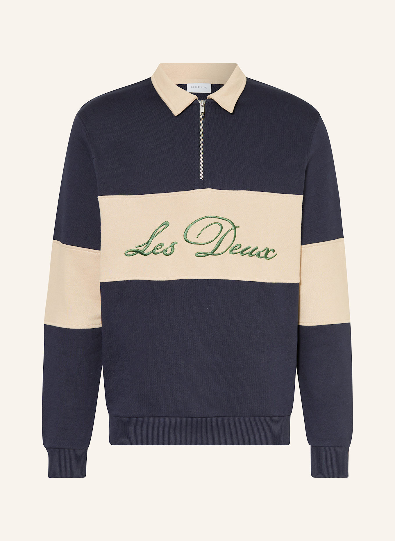 LES DEUX Rugbyové tričko CORY: TMAVĚ MODRÁ / BÉŽOVÁ