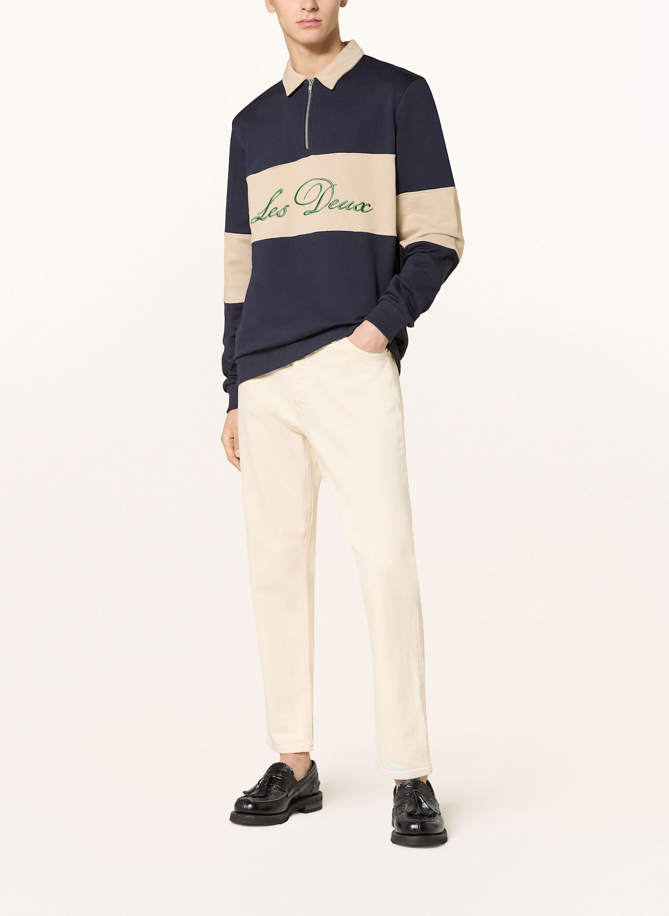 LES DEUX Rugbyové tričko CORY: TMAVĚ MODRÁ / BÉŽOVÁ