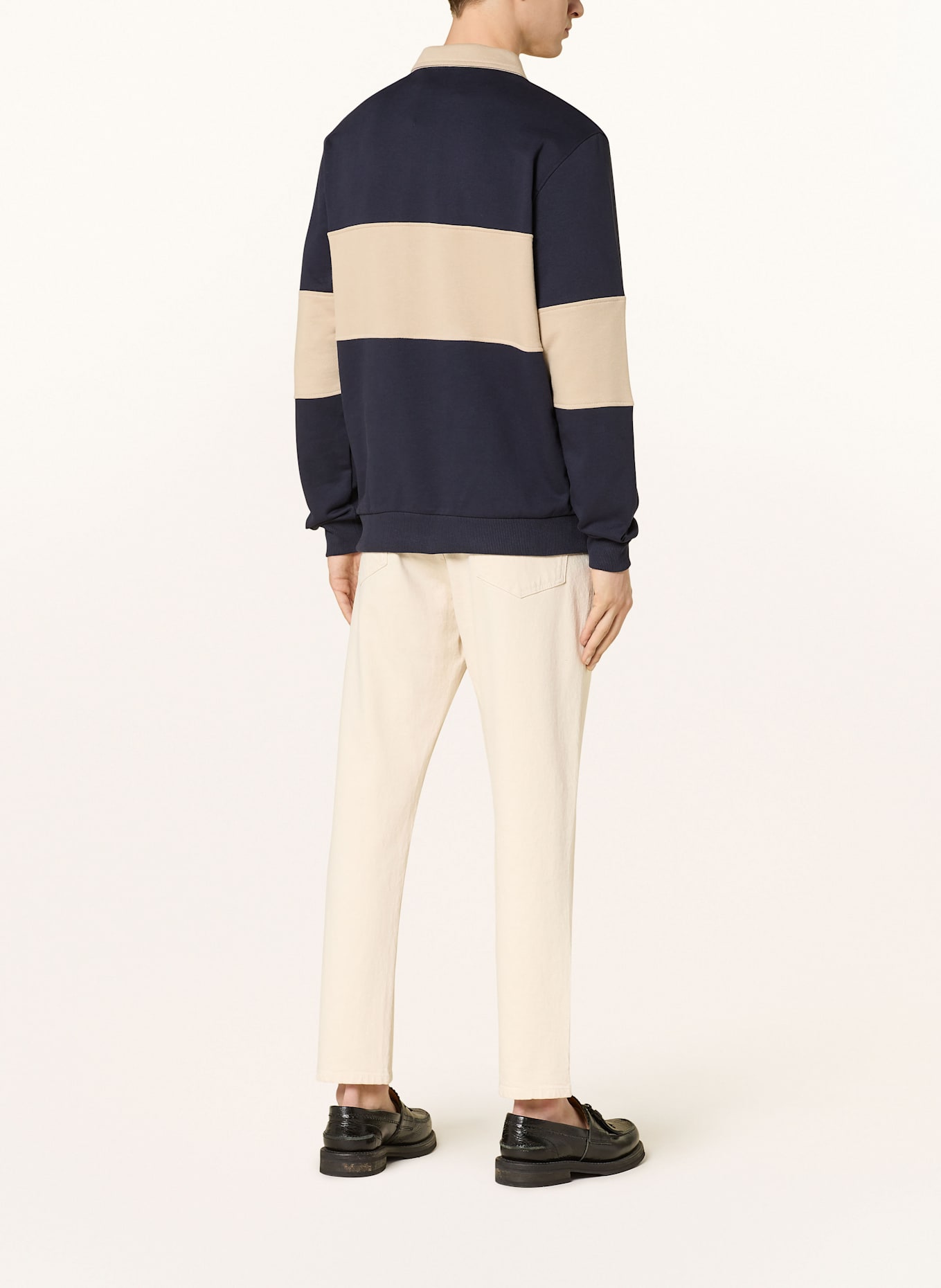 LES DEUX Rugbyové tričko CORY: TMAVĚ MODRÁ / BÉŽOVÁ