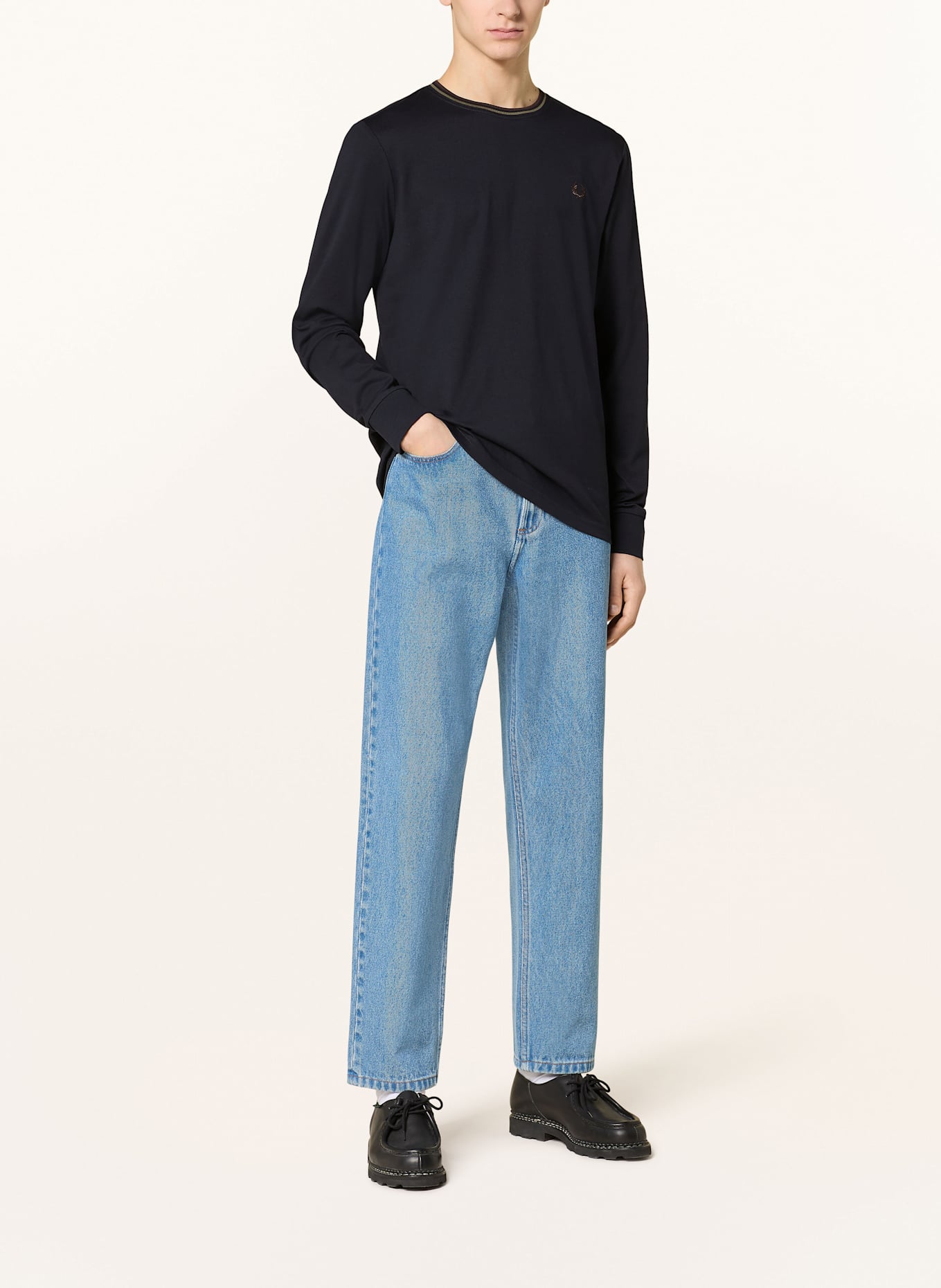 FRED PERRY Tričko s dlouhým rukávem: TMAVĚ MODRÁ