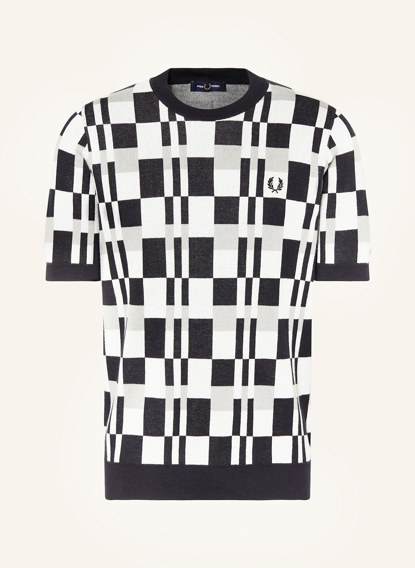 FRED PERRY Strickshirt: SCHWARZ / BLAU / GRAU