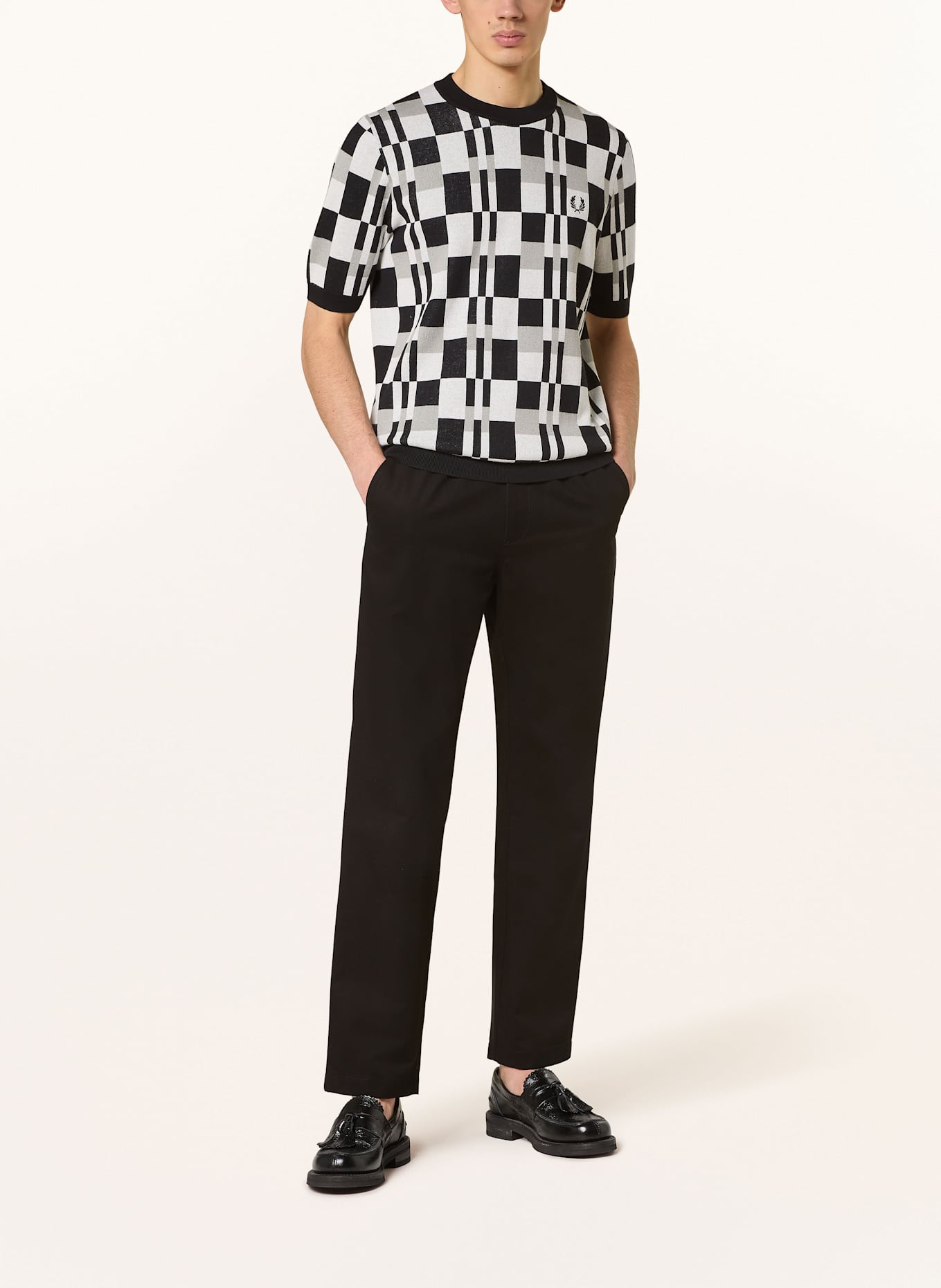 FRED PERRY Strickshirt: SCHWARZ / BLAU / GRAU