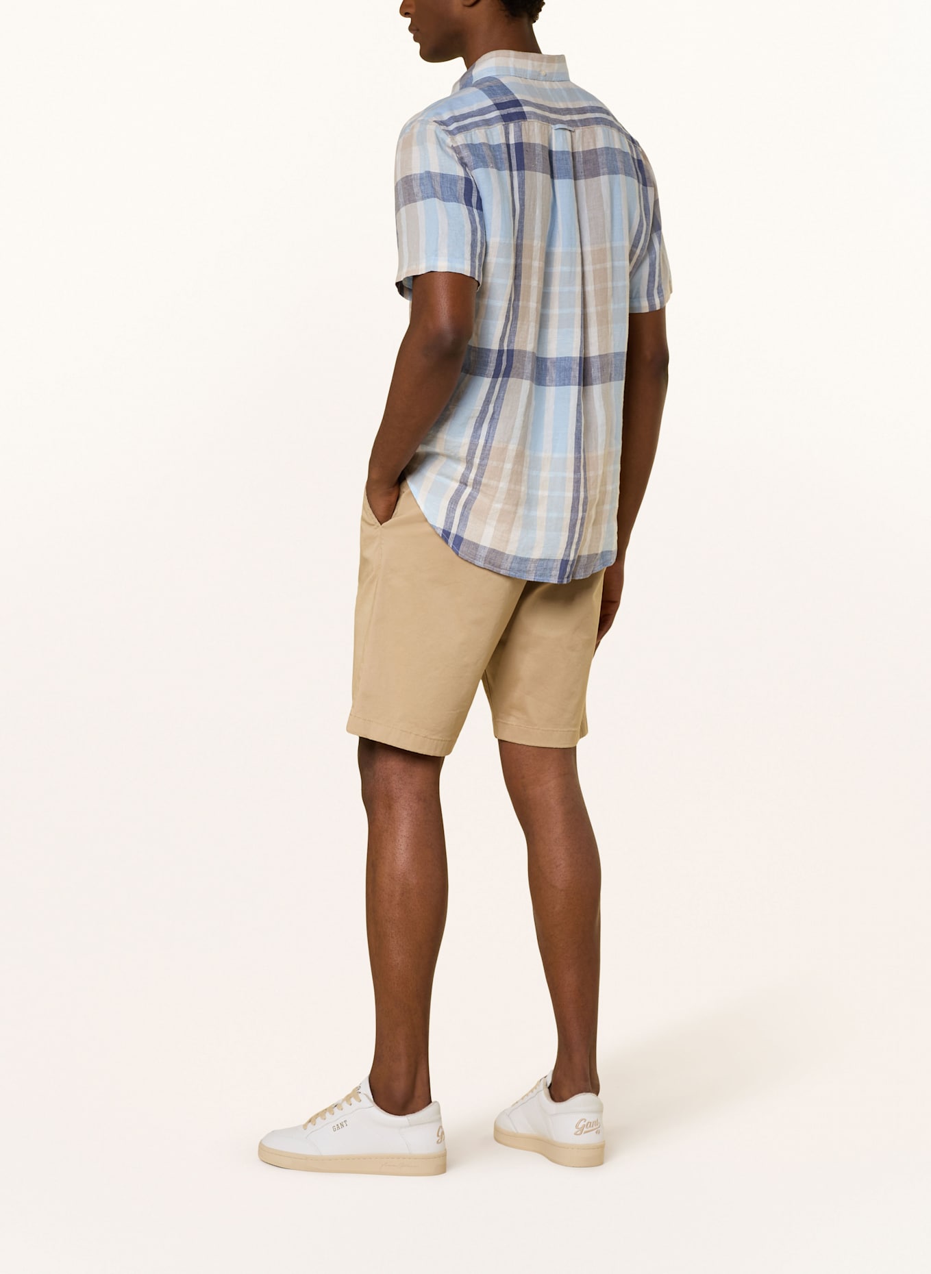 GANT Kurzarm-Hemd Regular Fit aus Leinen: HELLBLAU / DUNKELBLAU / TAUPE