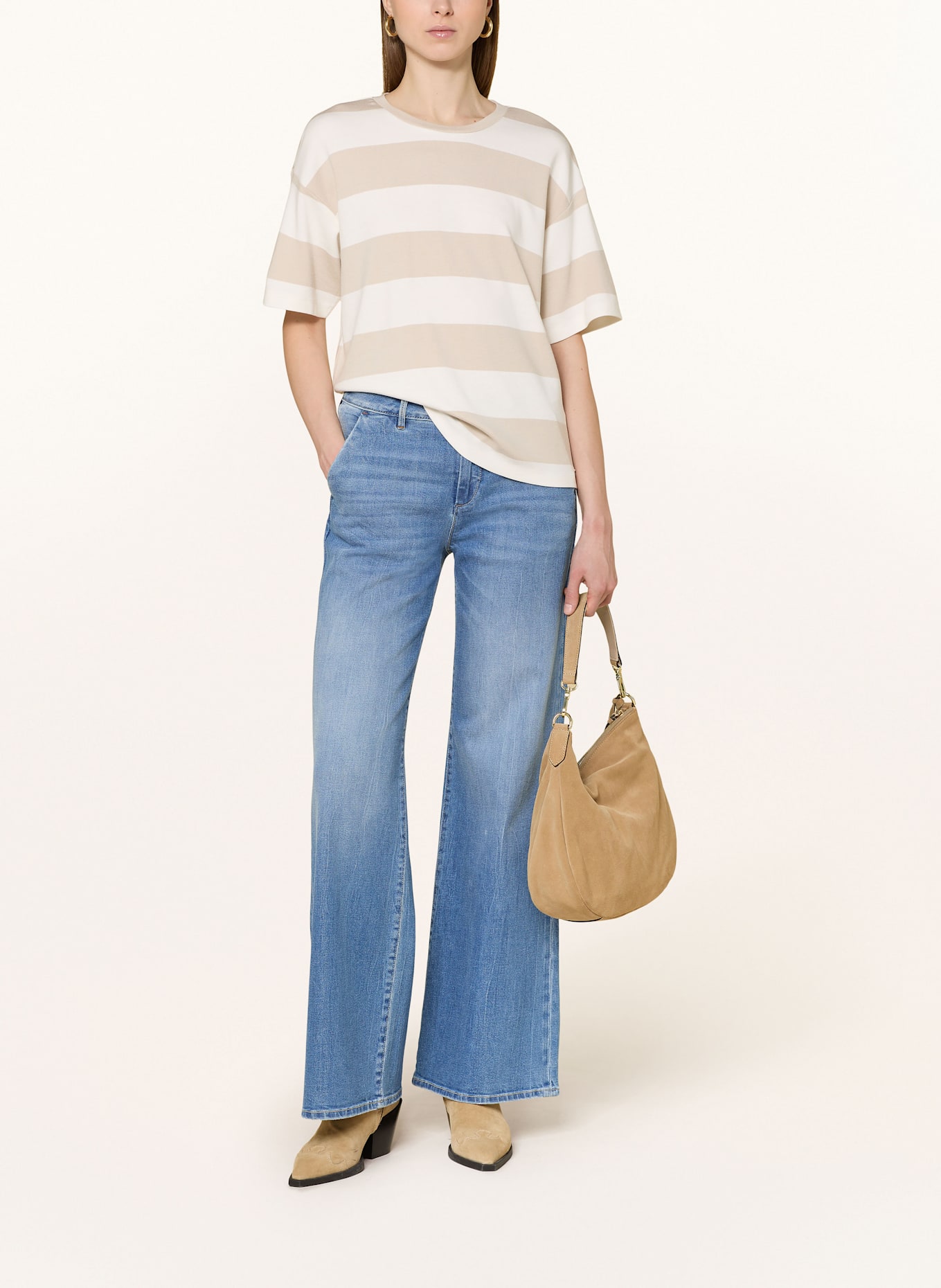 Herrlicher T-Shirt STINELLA STRIPED: ECRU/ BEIGE