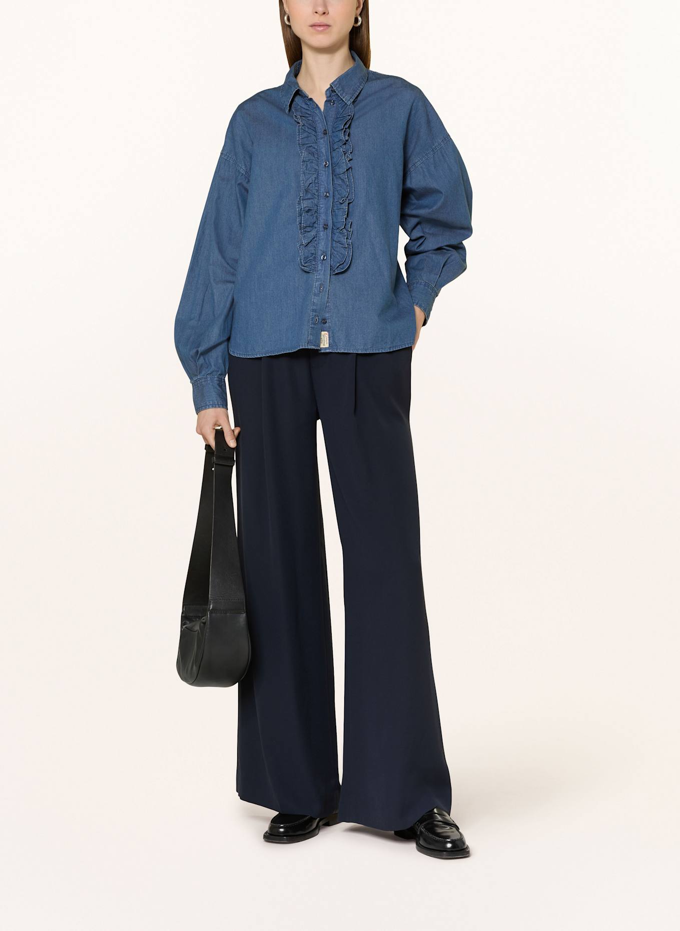 Herrlicher Jeansbluse LYNELLA mit Rüschen: BLAU