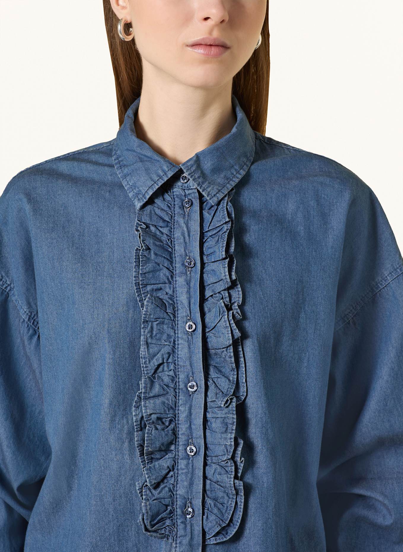 Herrlicher Jeansbluse LYNELLA mit Rüschen: BLAU