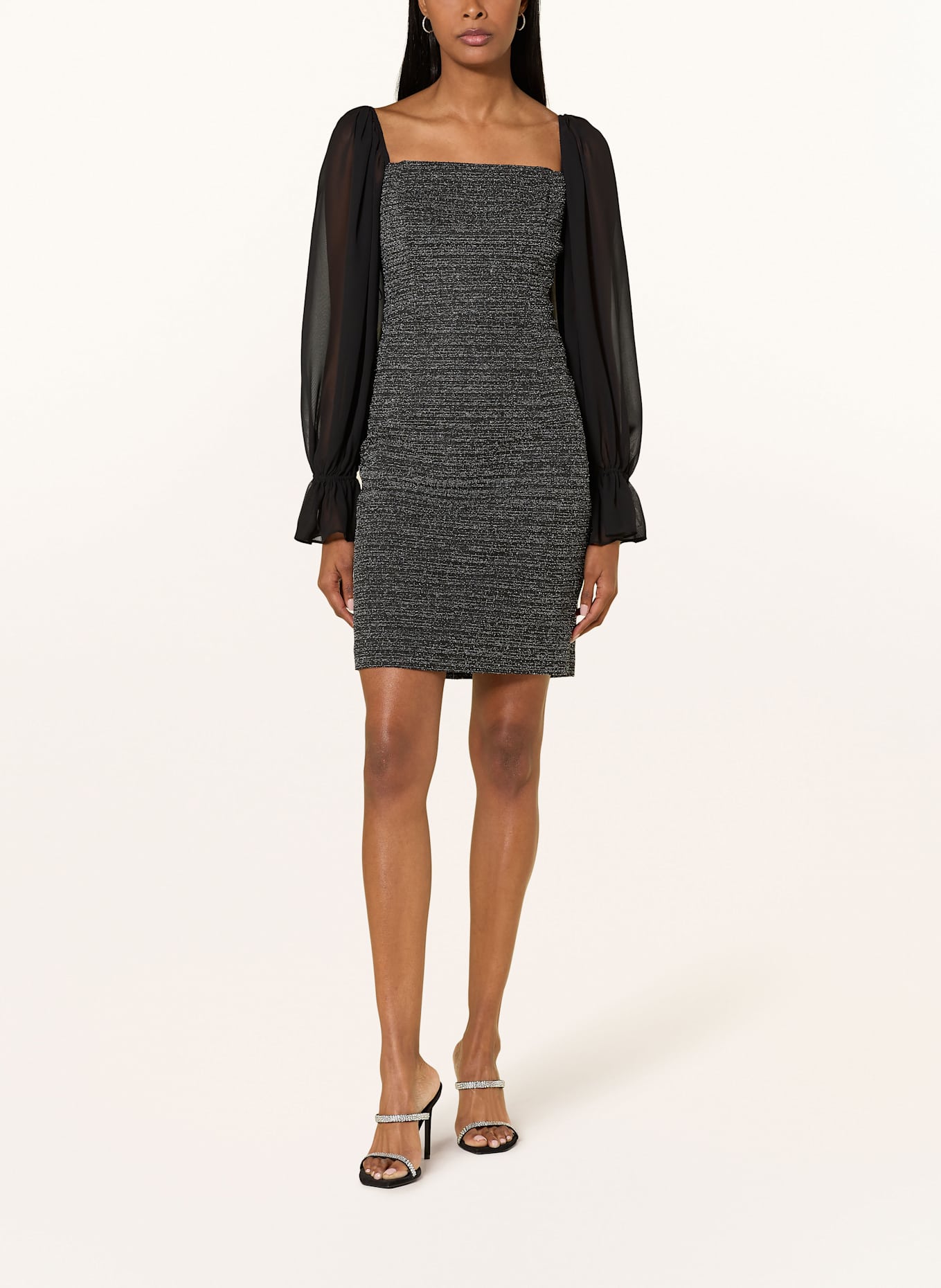 ADRIANNA PAPELL Tweed-Kleid mit Glitzergarn: SCHWARZ / SILBER