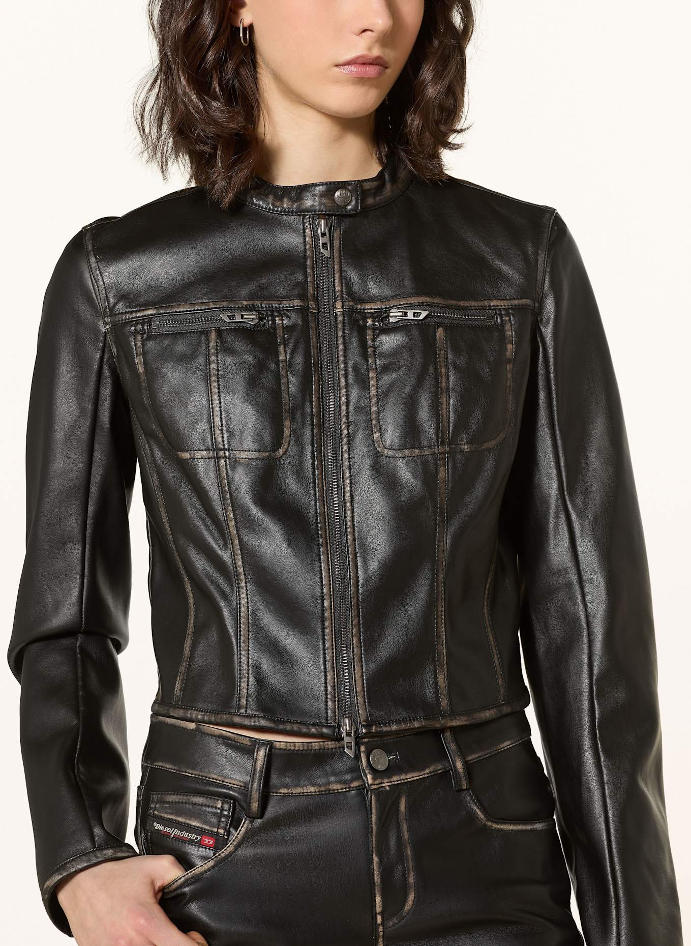 DIESEL Jacke G-LOBE in Lederoptik: SCHWARZ