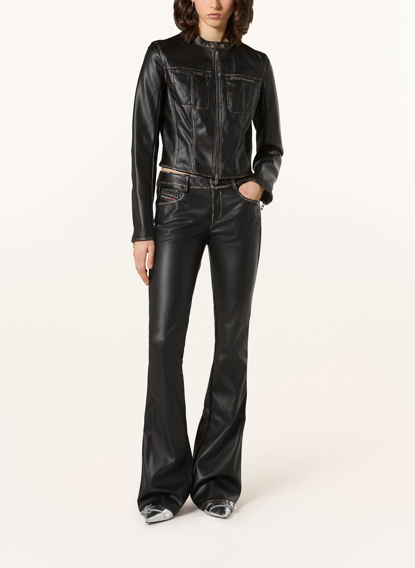 DIESEL Pantalon bootcut STELLAR aspect cuir: NOIR