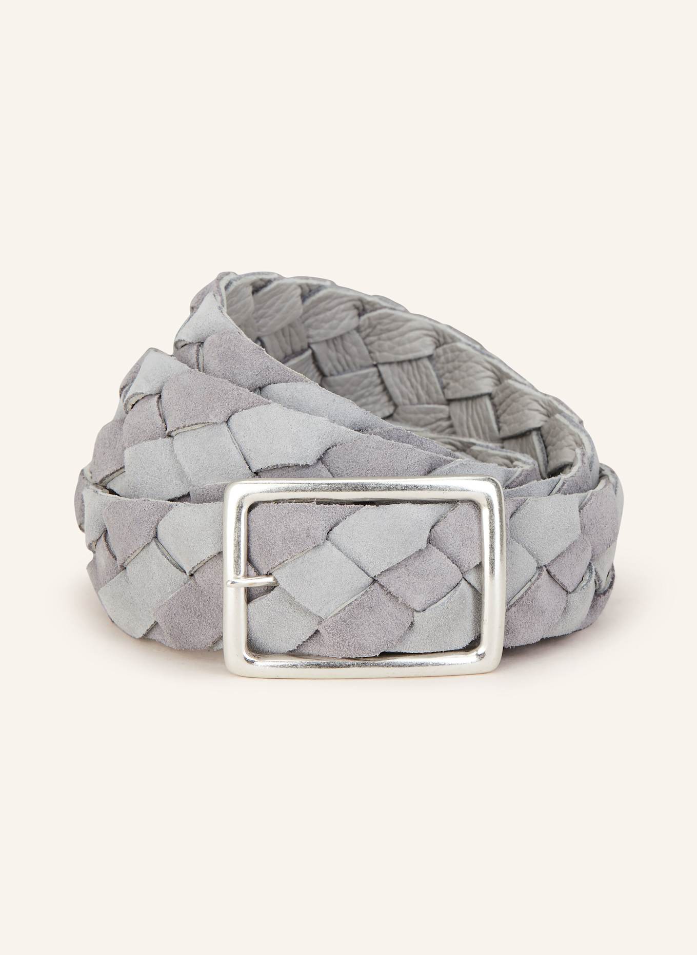 VENETA CINTURE Flechtgürtel zum Wenden aus Leder: HELLGRAU