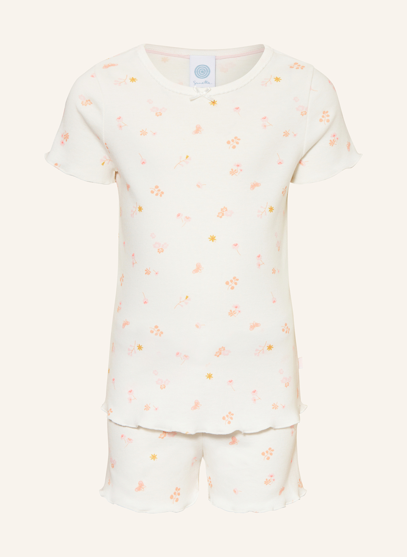 Sanetta Shorty-Schlafanzug: WEISS / HELLORANGE / HELLROSA