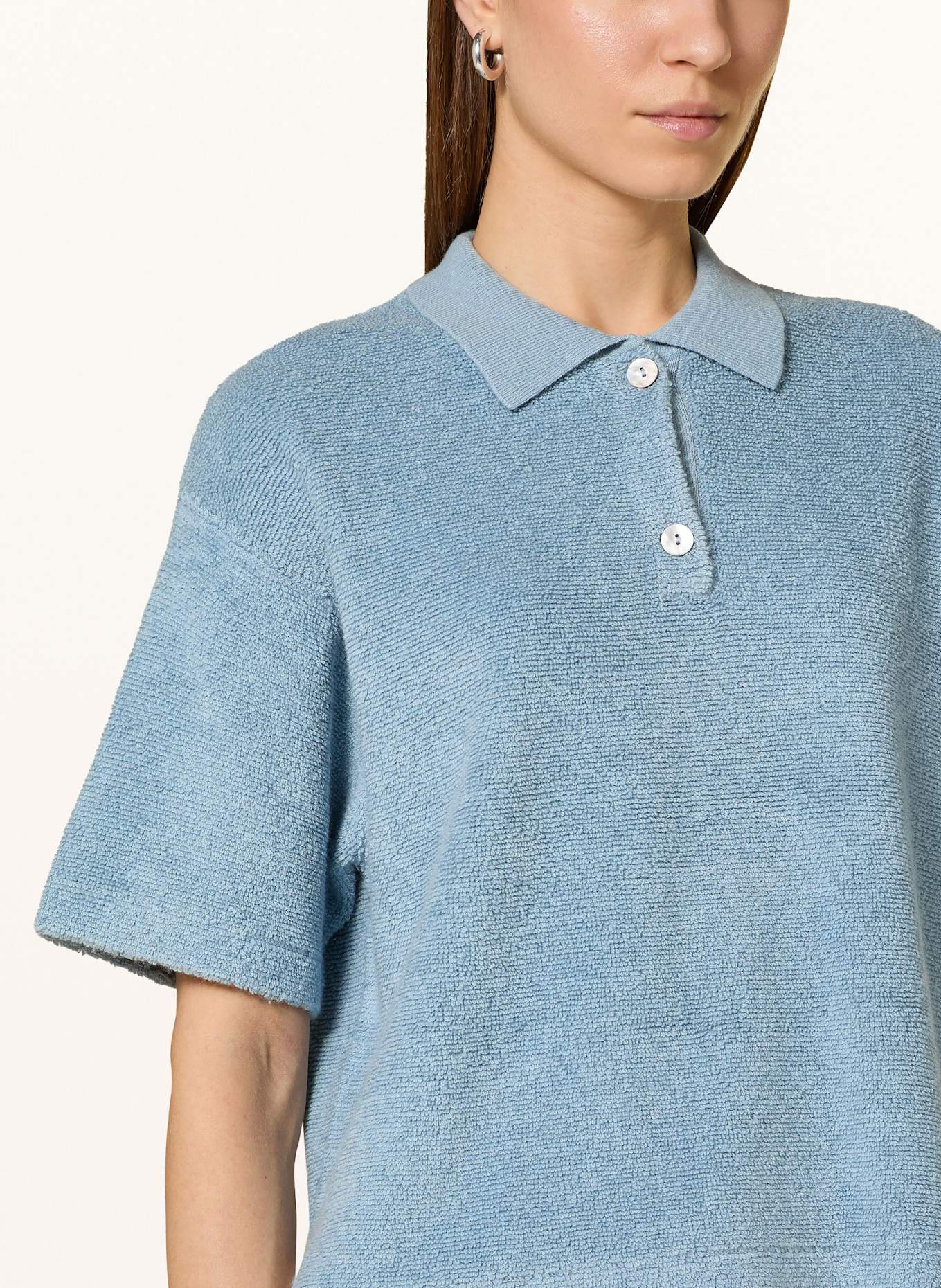 FTC CASHMERE Frottee-Poloshirt: HELLBLAU