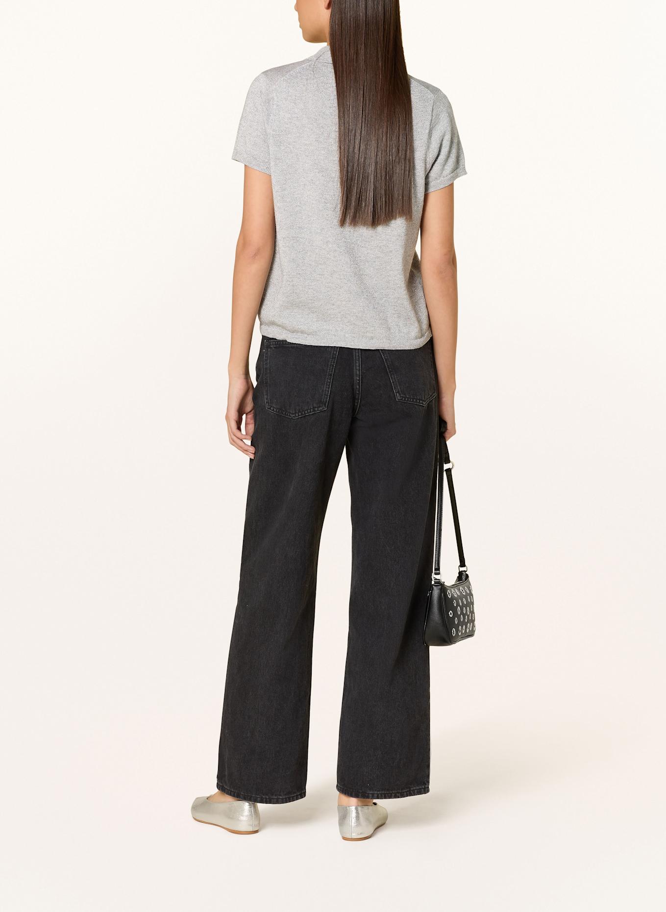 FTC CASHMERE Strick-Poloshirt mit Glitzergarn: HELLGRAU