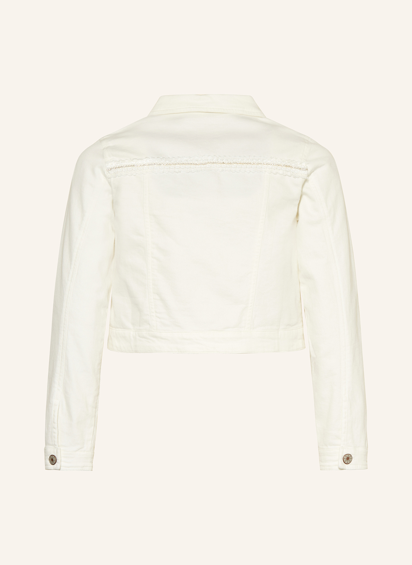MONNY Jeansjacke mit Spitze und Schmucksteinen: ECRU