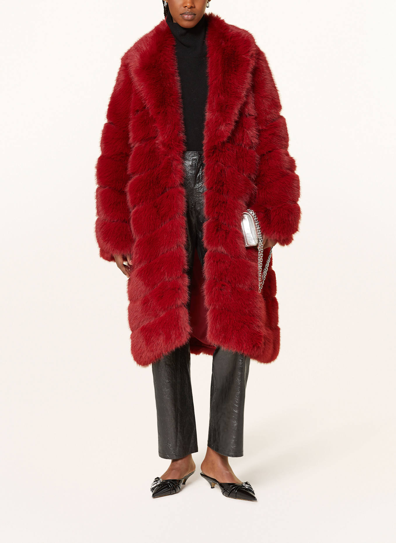 OW Collection Kunstfell-Mantel COPENHAGEN: DUNKELROT
