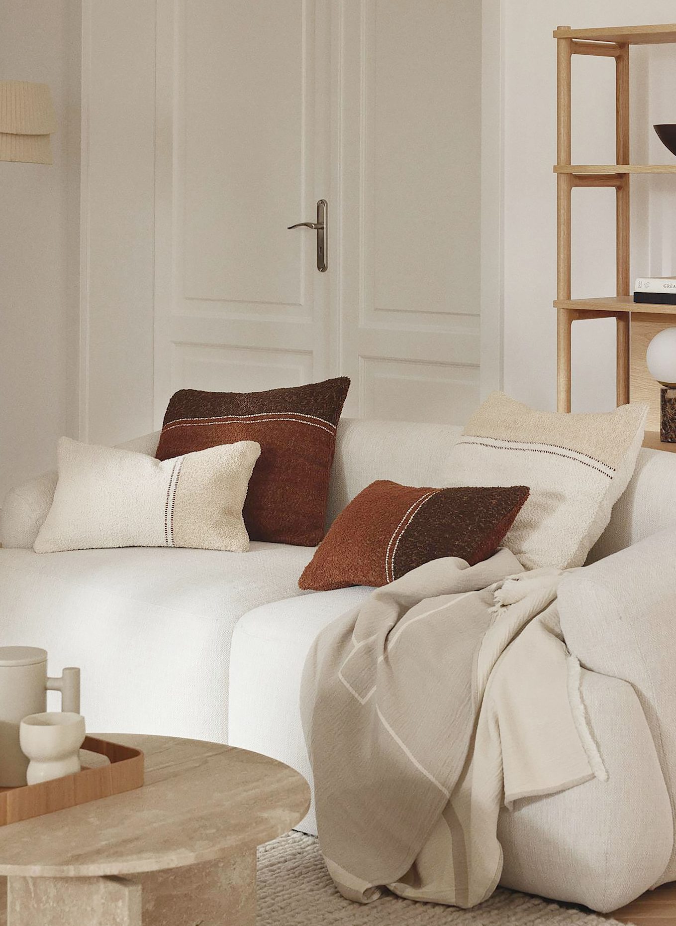 Westwing Collection Dekokissenhülle LAGO aus Tweed: CREME / ECRU / BRAUN