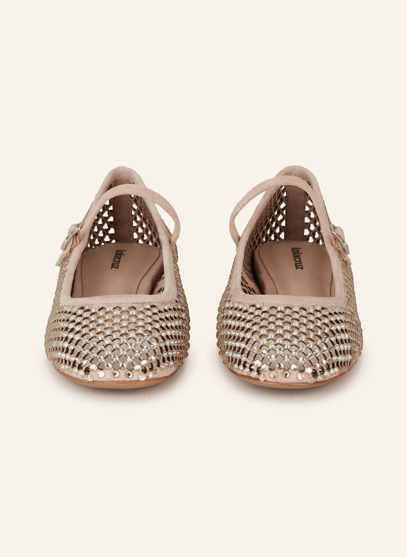 Lola Cruz Mary-Jane-Ballerinas mit Schmucksteinen: HELLBRAUN