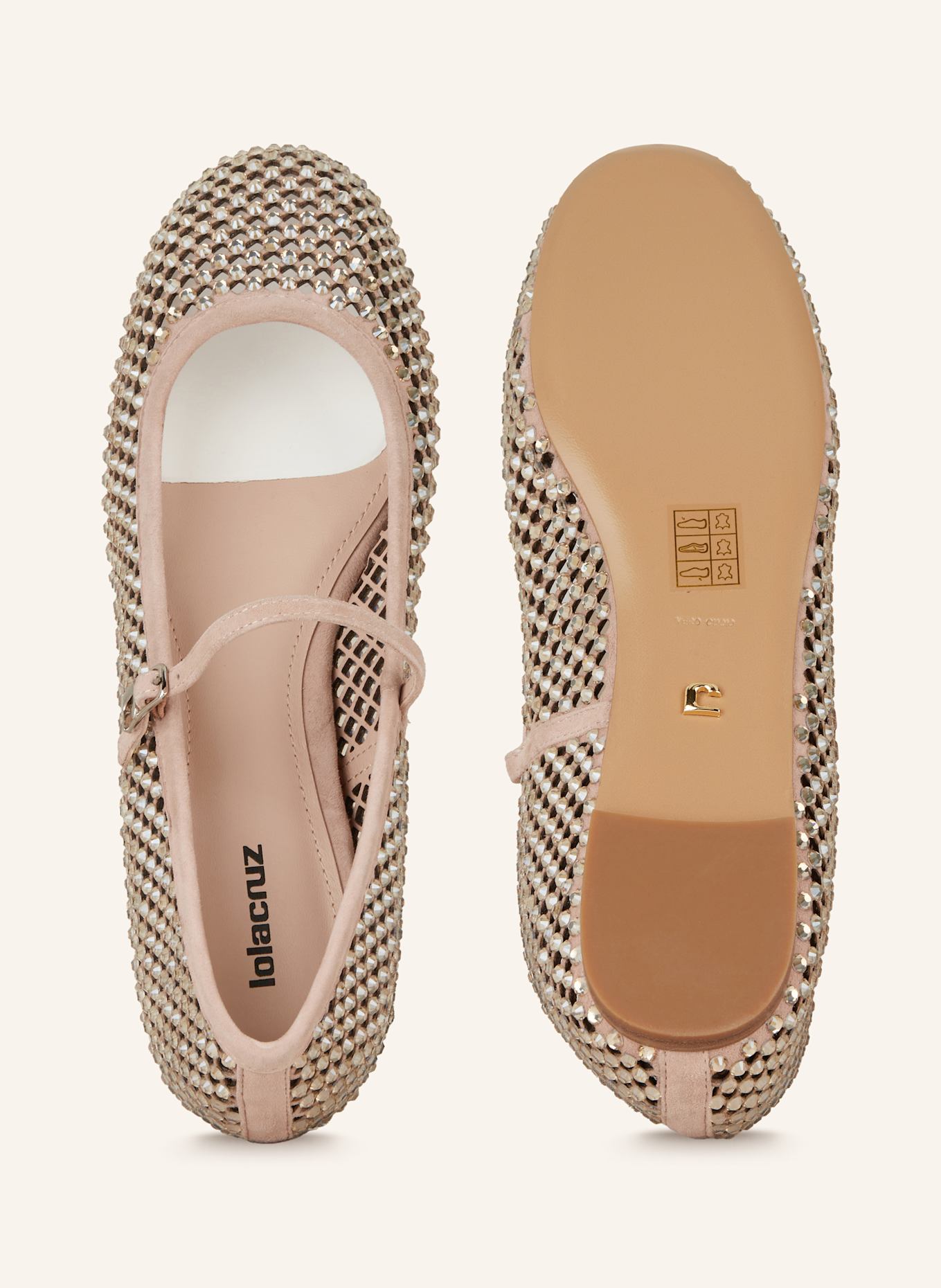 Lola Cruz Mary-Jane-Ballerinas mit Schmucksteinen: HELLBRAUN