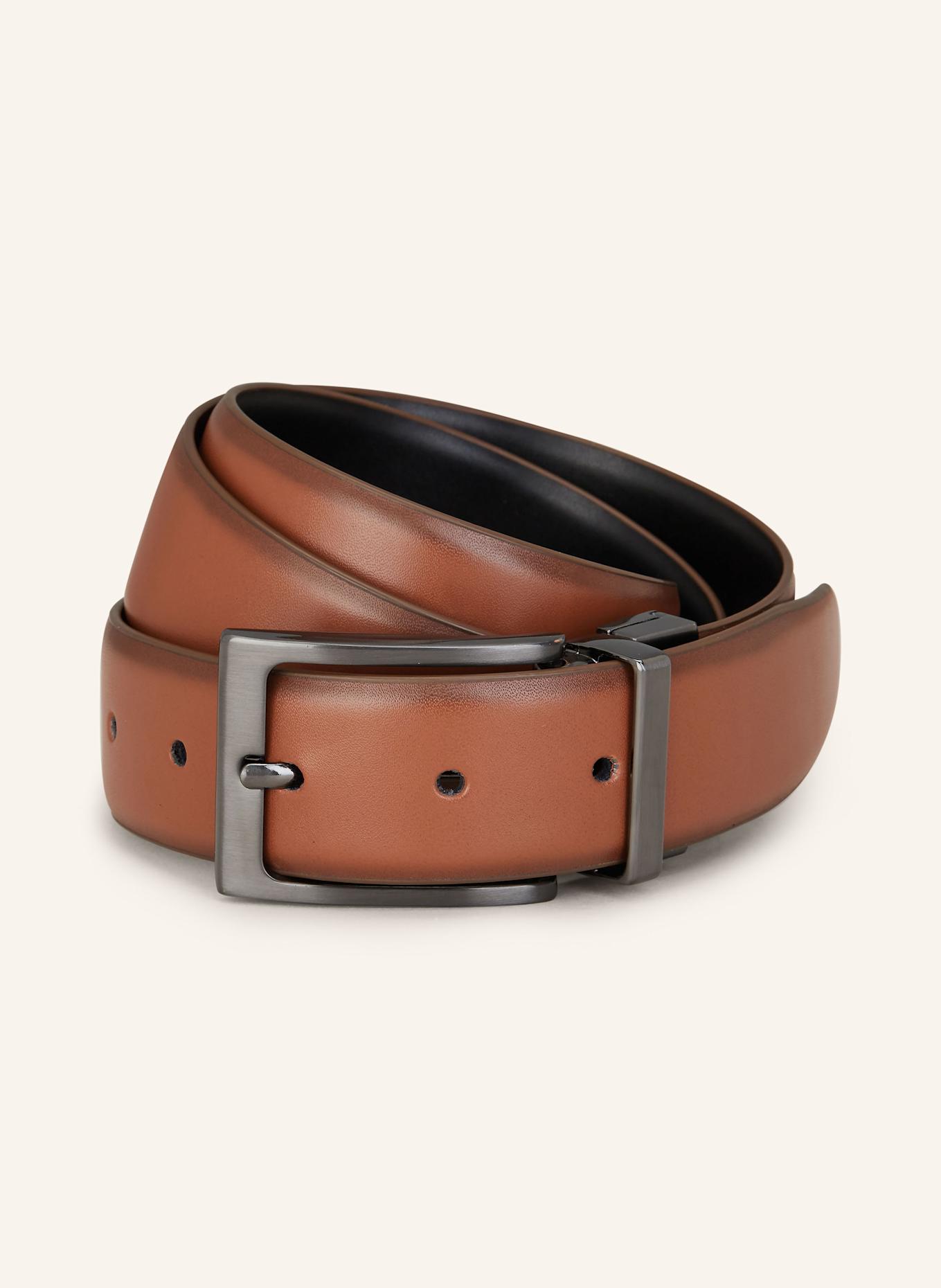 MONTI Kožený opasek FLORENZ v oboustranném provedení: SVĚTLE HNĚDÁ / ČERNÁ