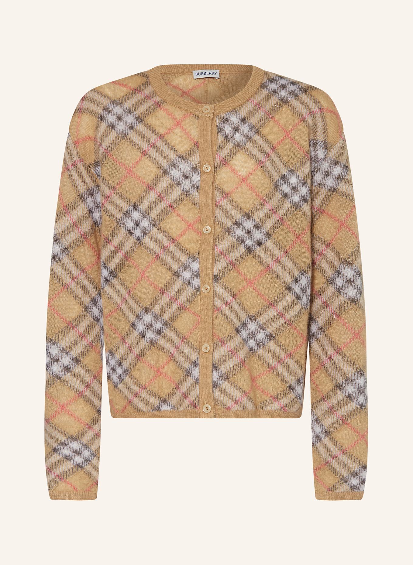 BURBERRY Strickjacke mit Alpaka und Glitzergarn: BEIGE/ SCHWARZ/ WEISS