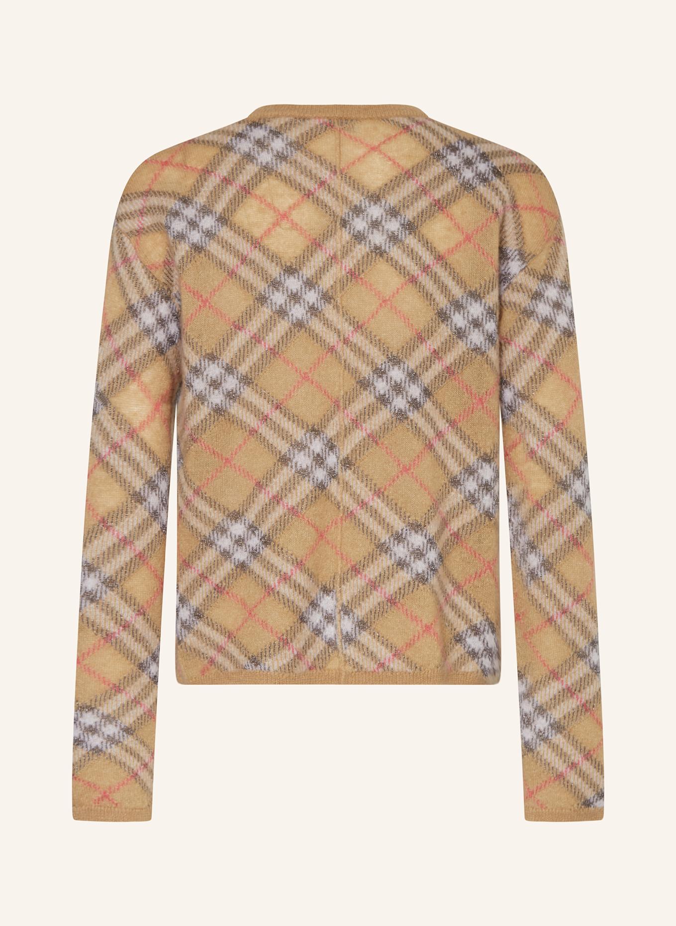 BURBERRY Strickjacke mit Alpaka und Glitzergarn: BEIGE/ SCHWARZ/ WEISS