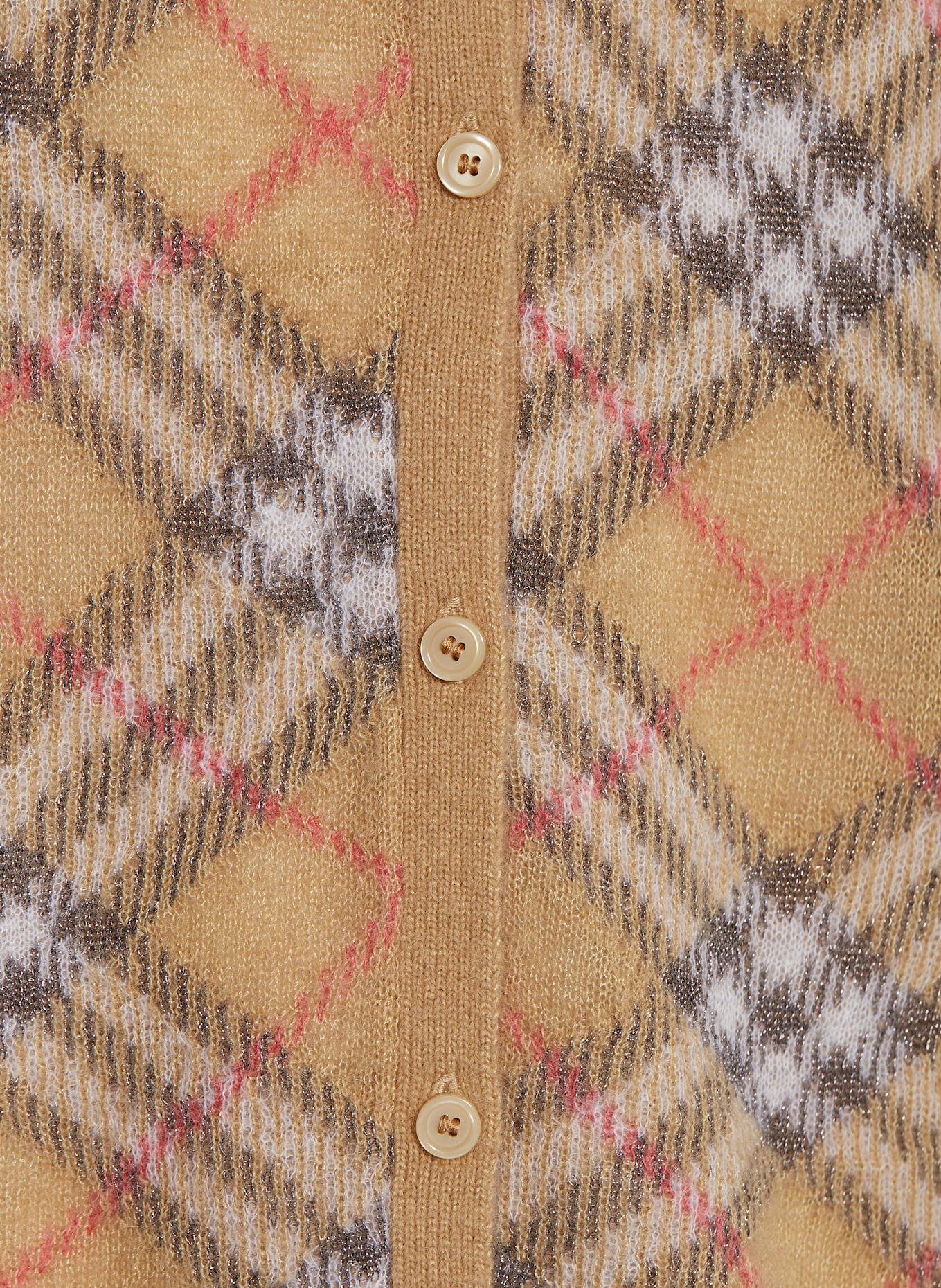 BURBERRY Strickjacke mit Alpaka und Glitzergarn: BEIGE/ SCHWARZ/ WEISS