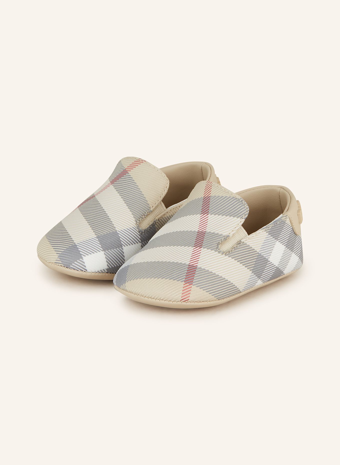 BURBERRY Krabbelschuhe: BEIGE/ CREME/ ROT