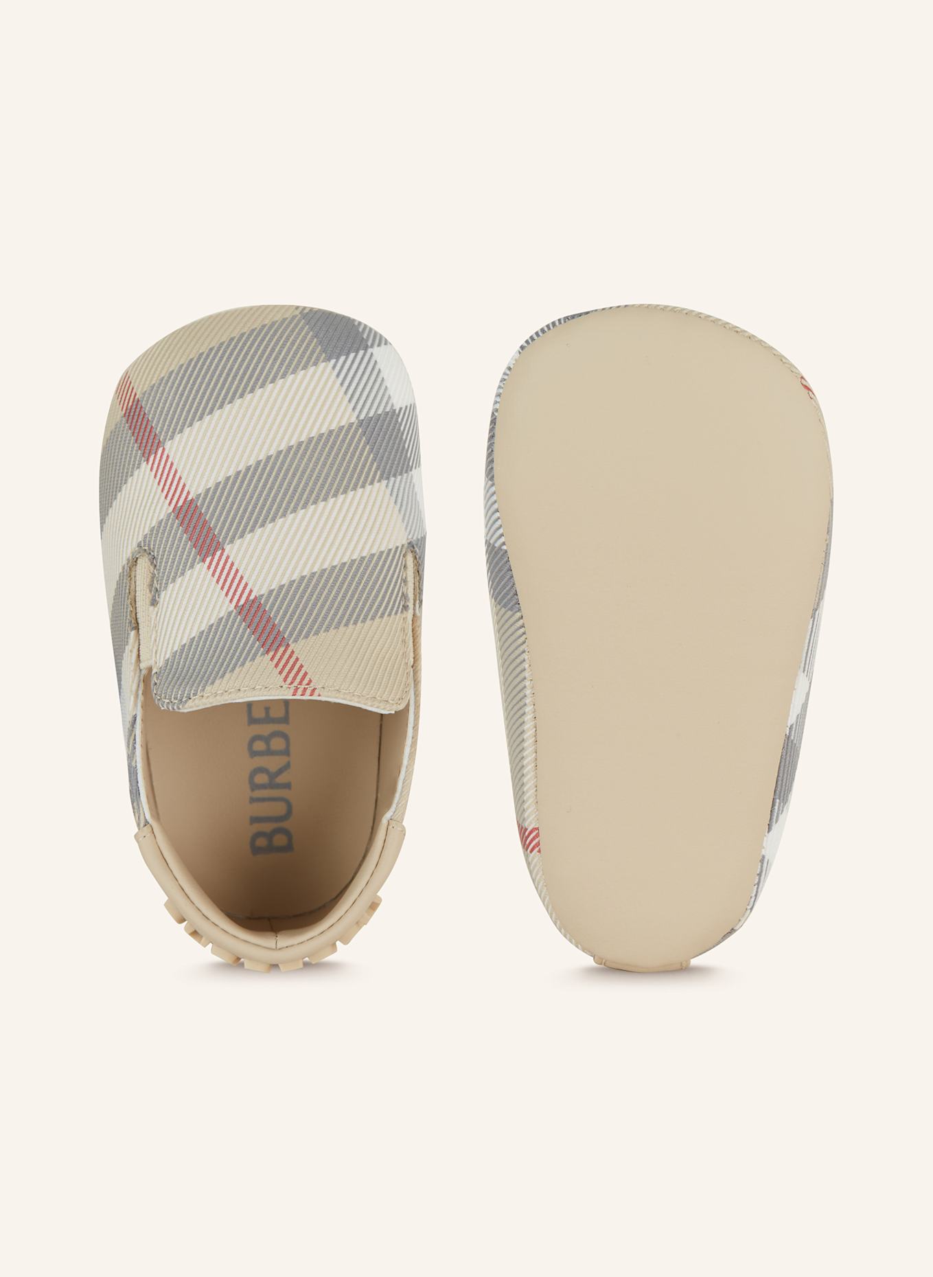 BURBERRY Krabbelschuhe: BEIGE/ CREME/ ROT