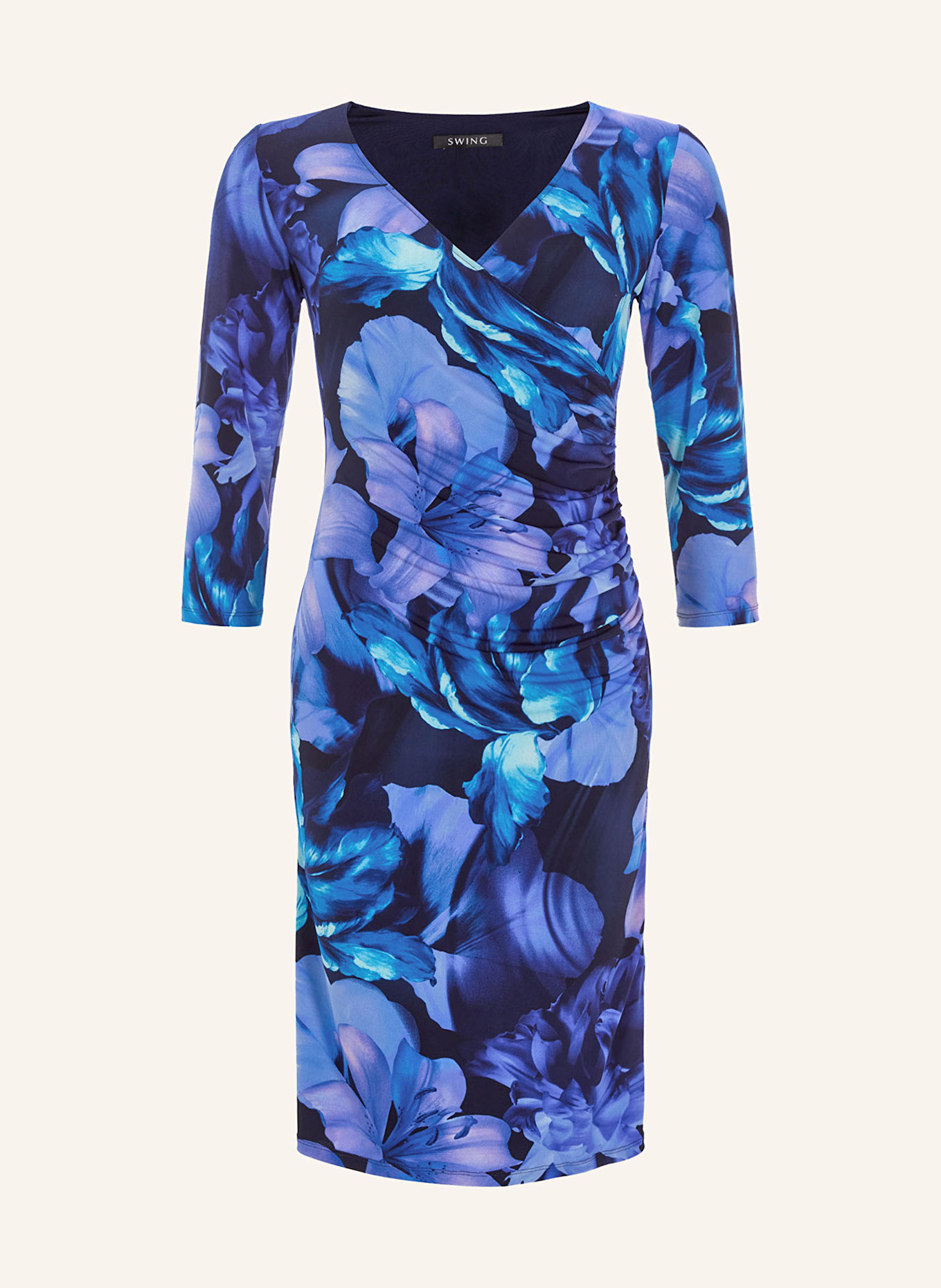 SWING Robe de cocktail à manches 3/4: BLEU FONCÉ / TURQUOISE / LILAS