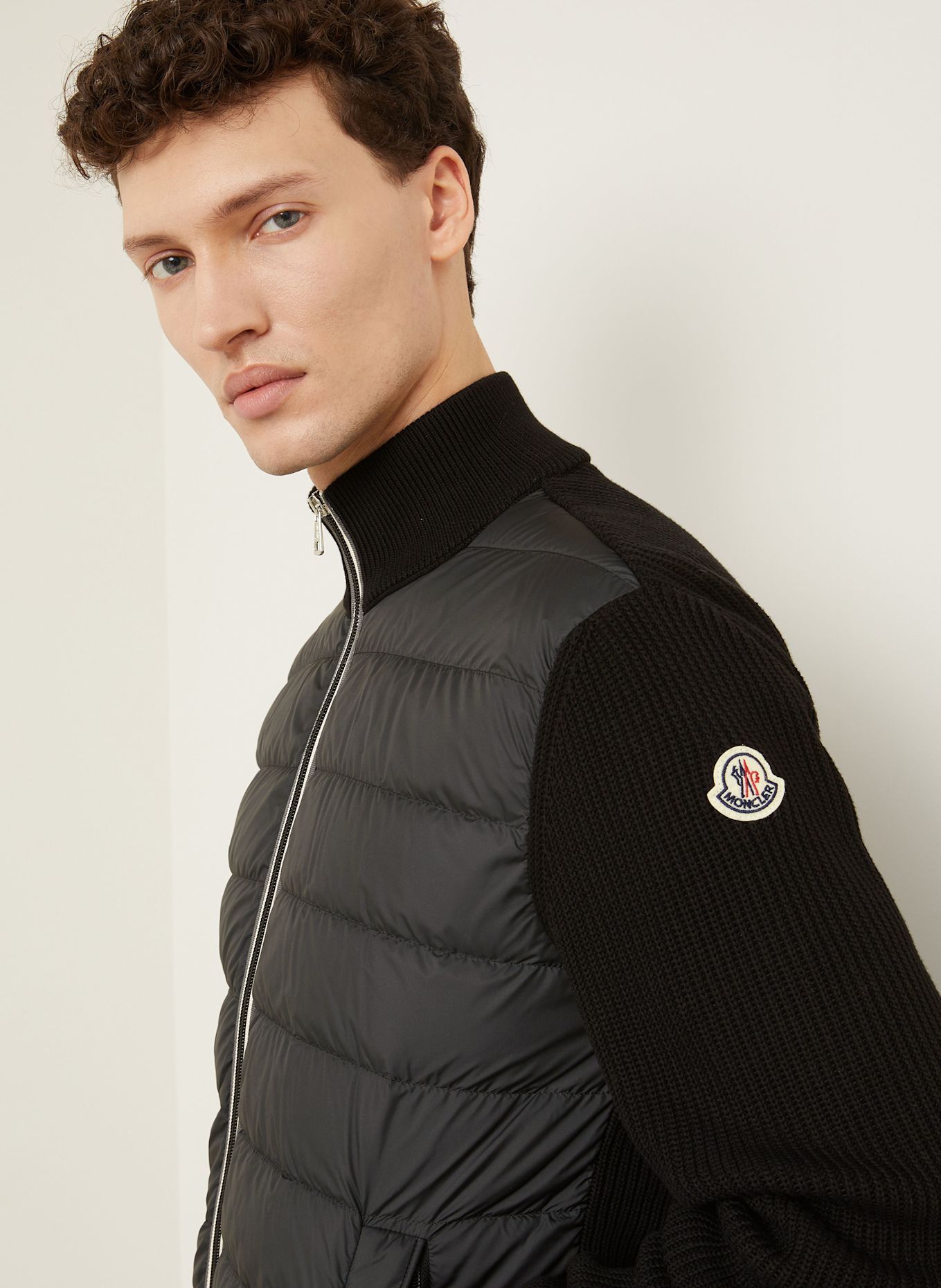 MONCLER Daunenjacke im Materialmix: SCHWARZ