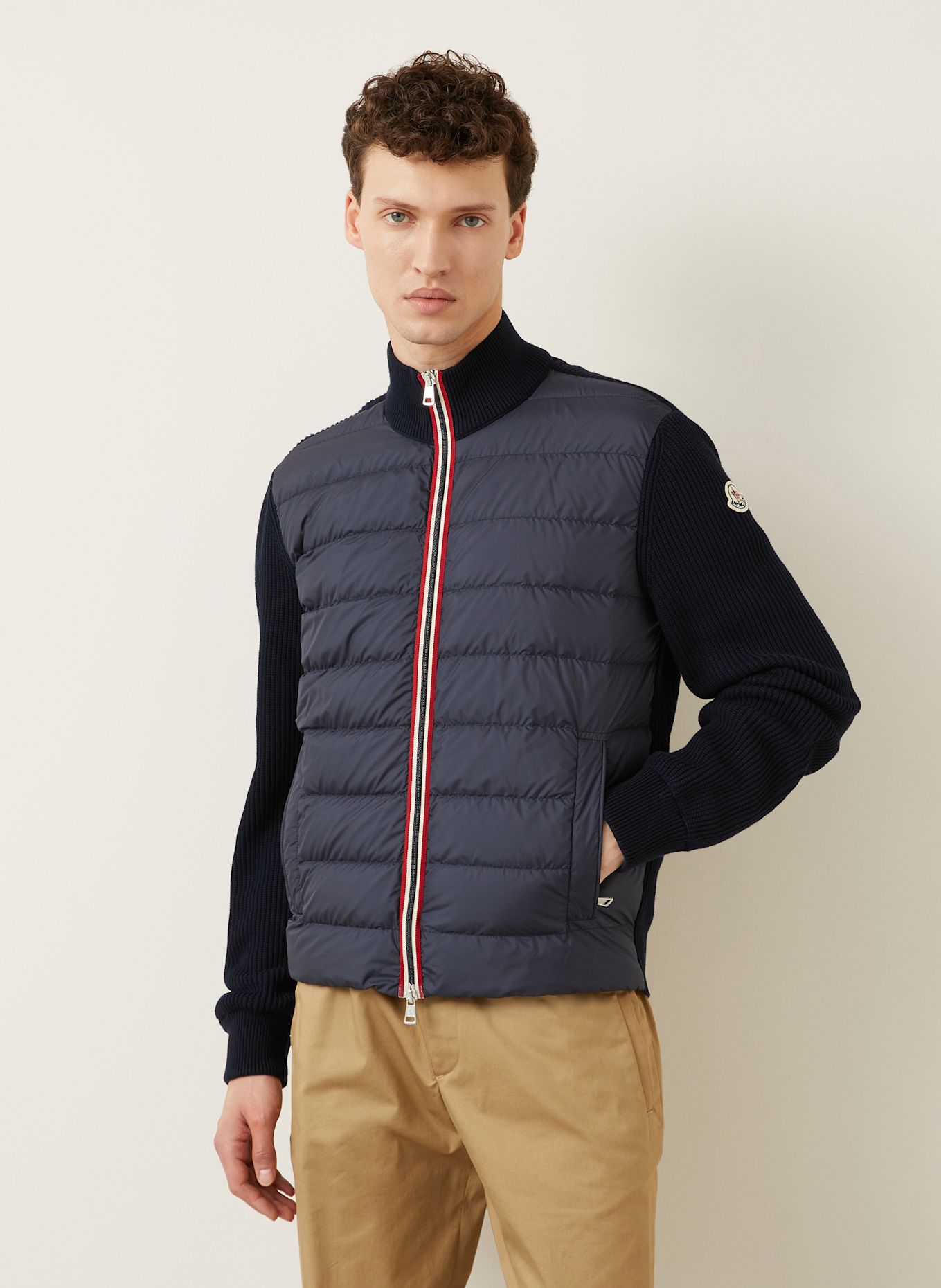 MONCLER Daunenjacke im Materialmix: DUNKELBLAU