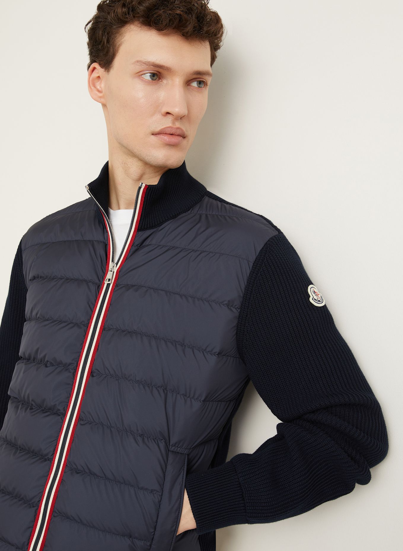 MONCLER Daunenjacke im Materialmix: DUNKELBLAU