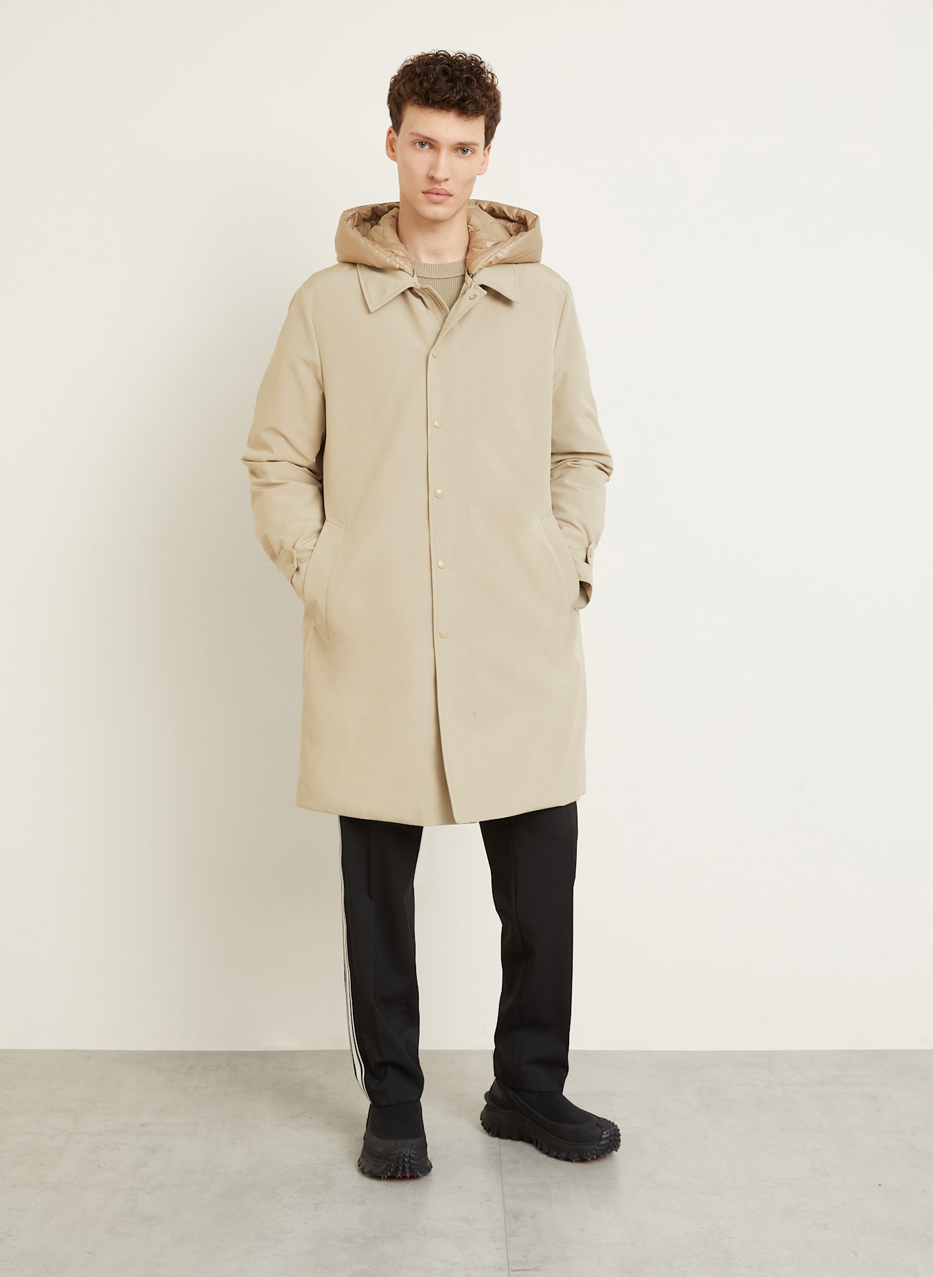 MONCLER Daunenmantel MIROIR mit abnehmbarer Kapuze: BEIGE