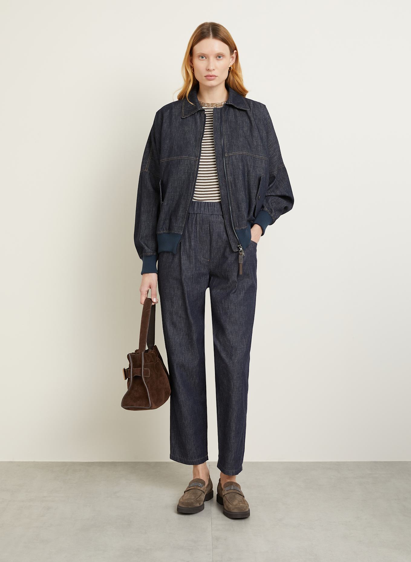 BRUNELLO CUCINELLI Denim bomber jacket: DARK BLUE