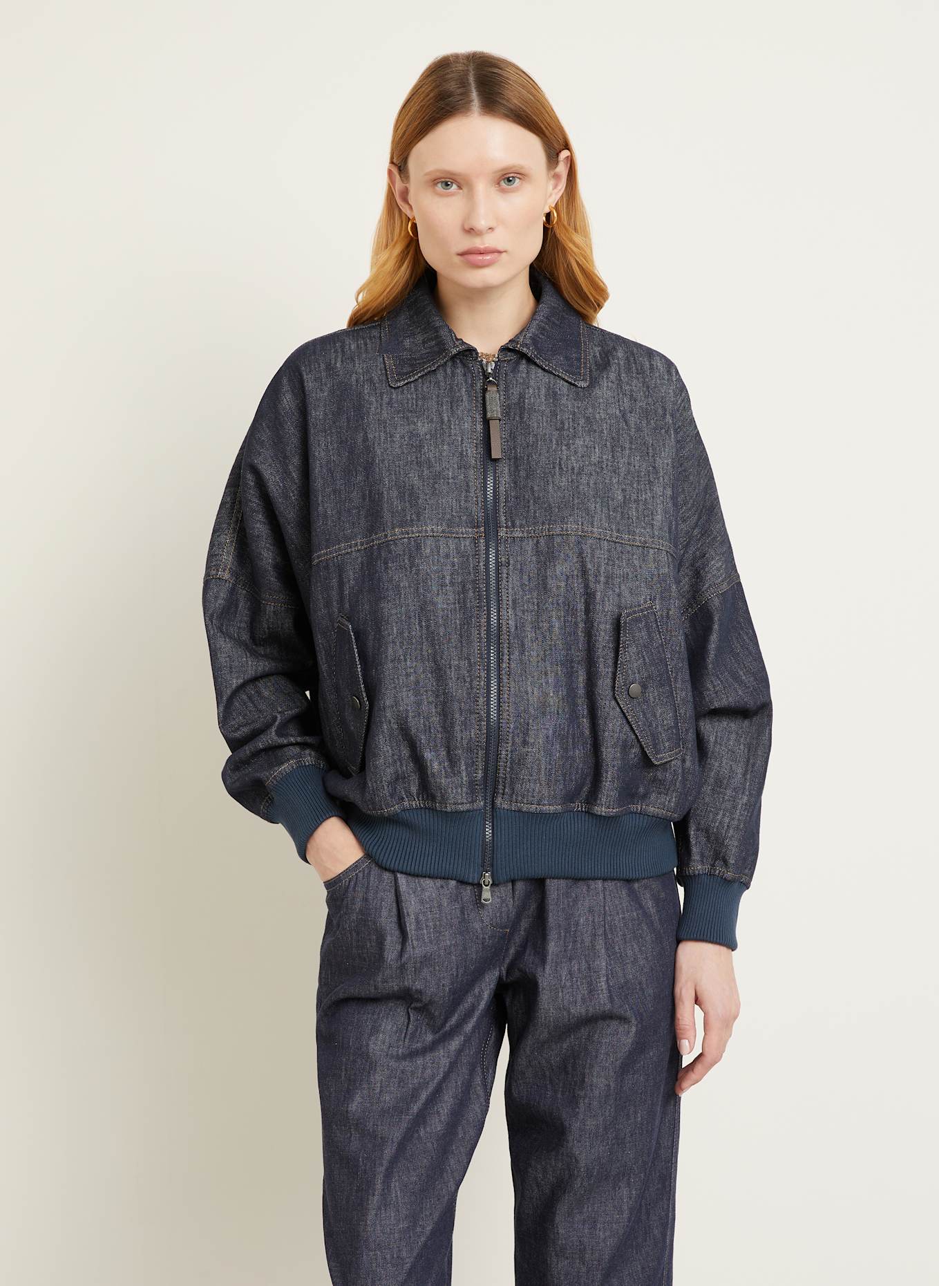 BRUNELLO CUCINELLI Denim bomber jacket: DARK BLUE