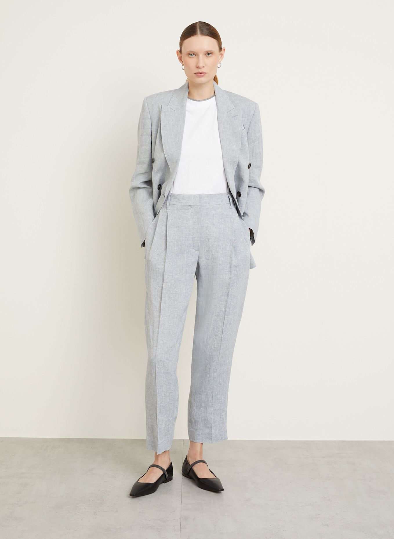 BRUNELLO CUCINELLI Leinenhose mit Glitzergarn, Farbe: BLAUGRAU (Bild 2)