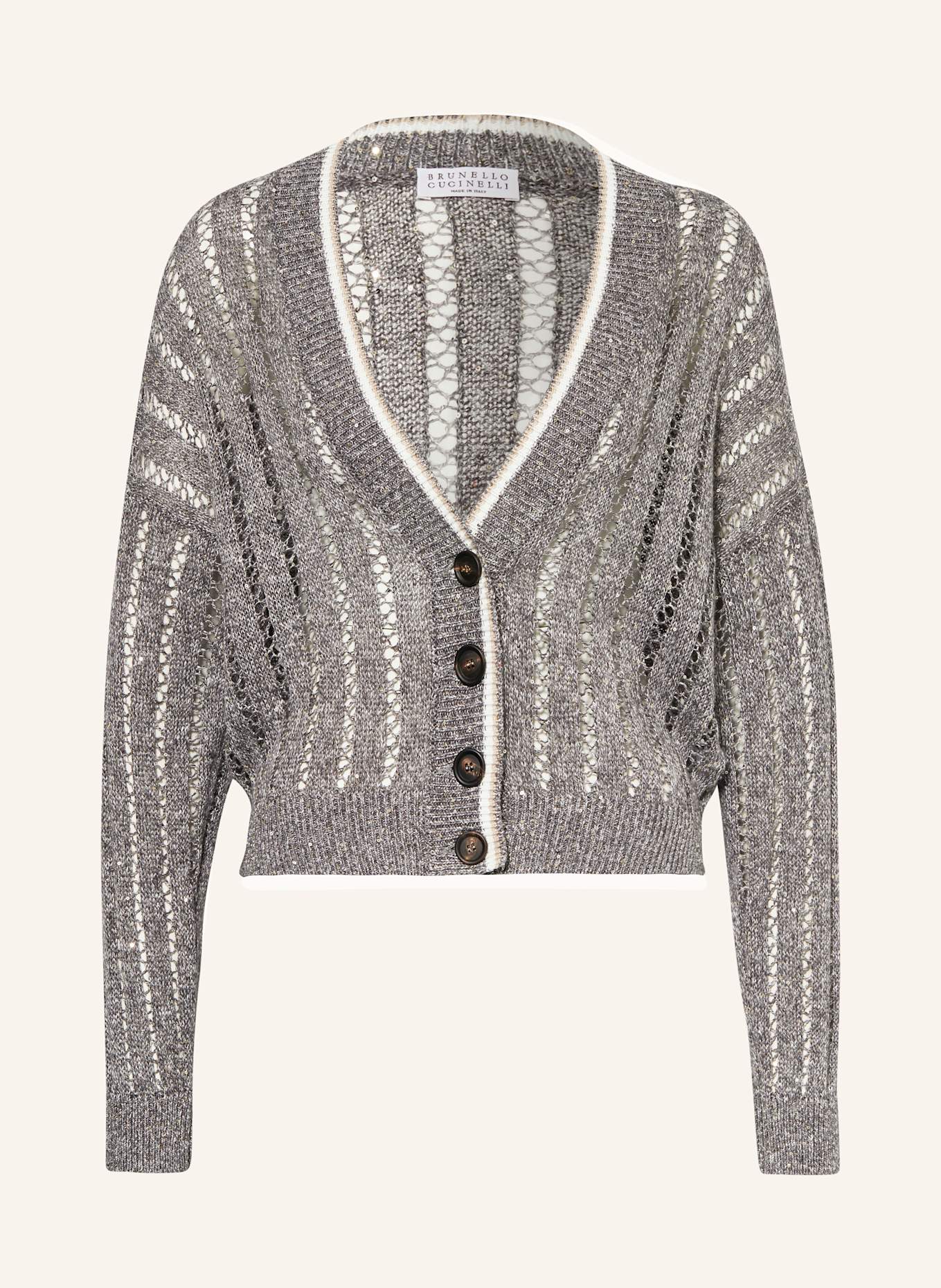 BRUNELLO CUCINELLI Cardigan made of linen with sequins: GRAY