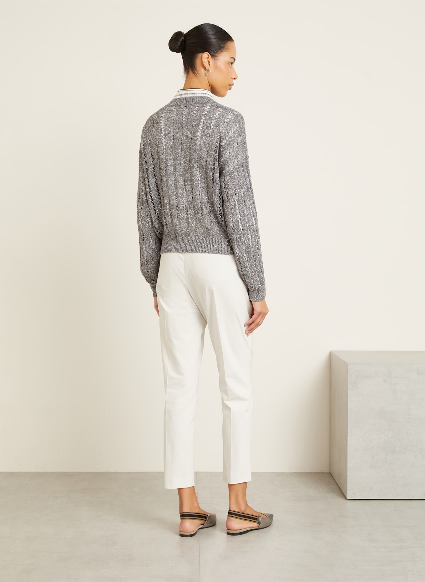 BRUNELLO CUCINELLI Cardigan made of linen with sequins: GRAY