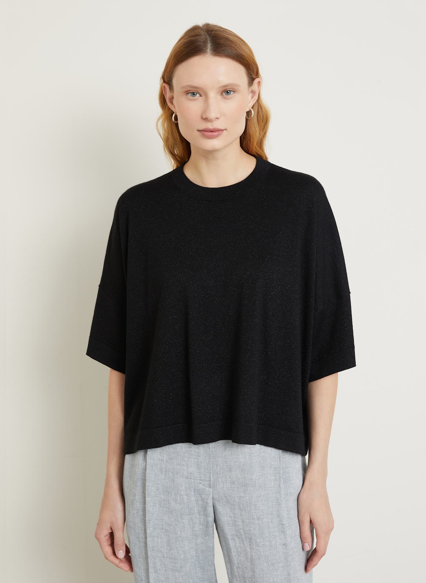 BRUNELLO CUCINELLI Strickshirt mit Cashmere und Glitzergarn: SCHWARZ