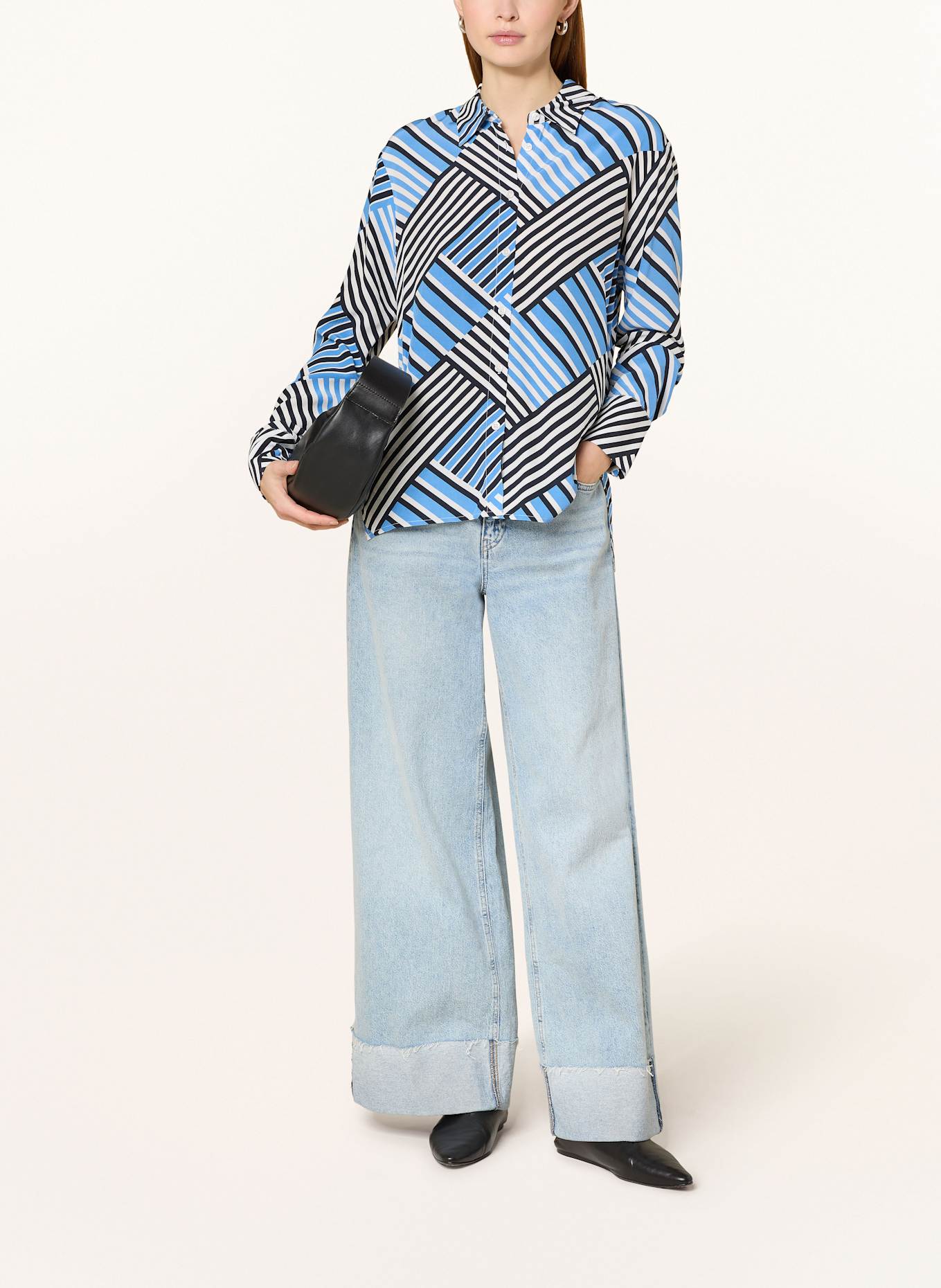 OPUS Hemdbluse FILONA: HELLBLAU / SCHWARZ / WEISS