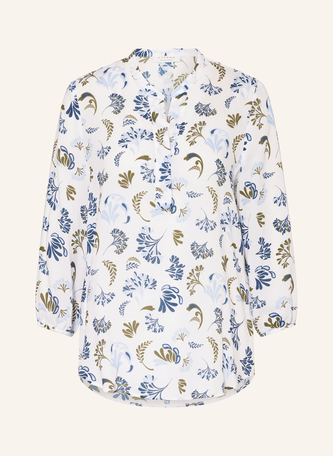 ETERNA Shirt blouse with 3/4 sleeves: OLIVE/ BLUE/ WHITE