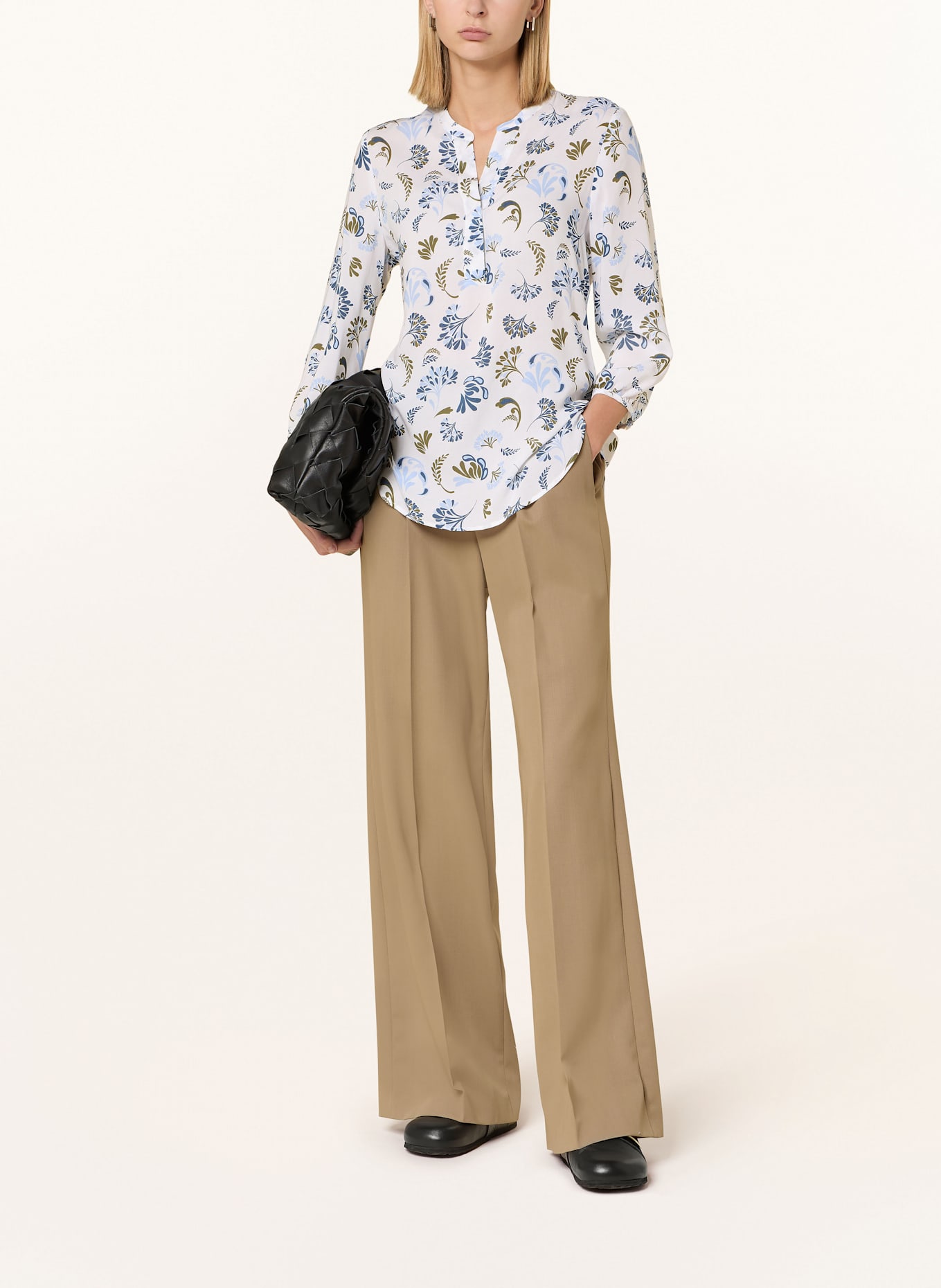 ETERNA Shirt blouse with 3/4 sleeves: OLIVE/ BLUE/ WHITE
