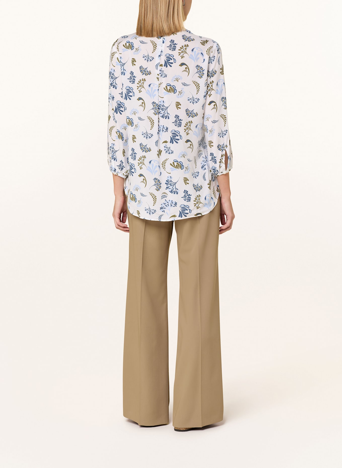 ETERNA Shirt blouse with 3/4 sleeves: OLIVE/ BLUE/ WHITE