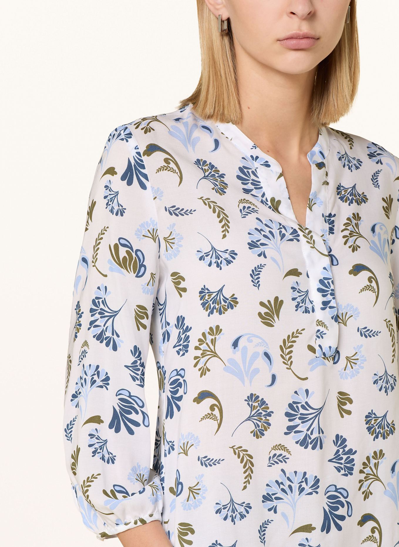 ETERNA Shirt blouse with 3/4 sleeves: OLIVE/ BLUE/ WHITE