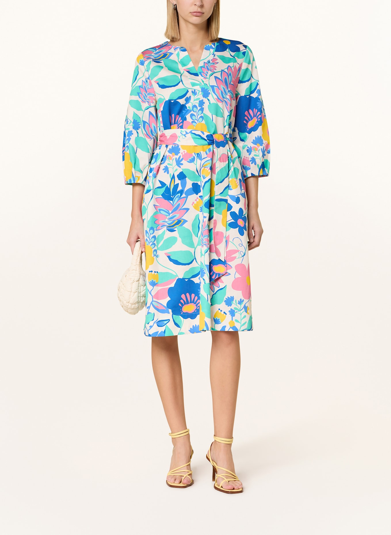 ETERNA Dress with 3/4 sleeves: BLUE/ YELLOW/ LIGHT RED