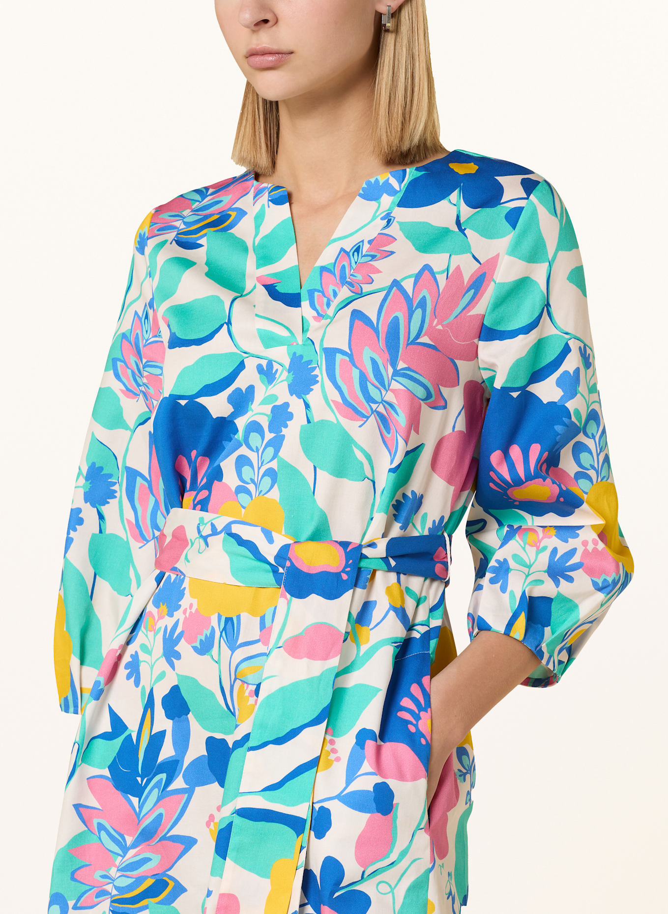 ETERNA Dress with 3/4 sleeves: BLUE/ YELLOW/ LIGHT RED