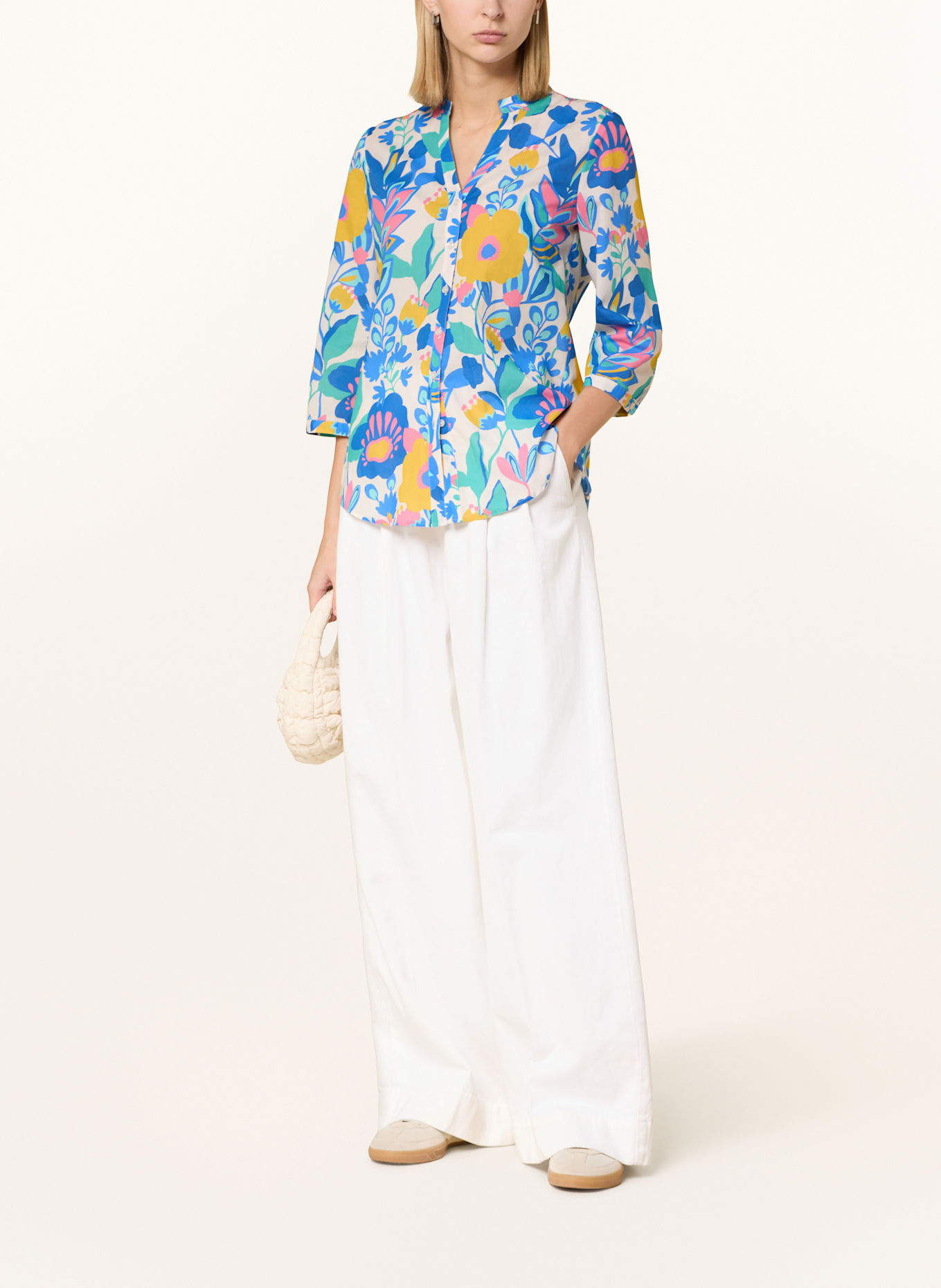 ETERNA Blouse with 3/4 sleeves: BLUE/ YELLOW/ LIGHT RED
