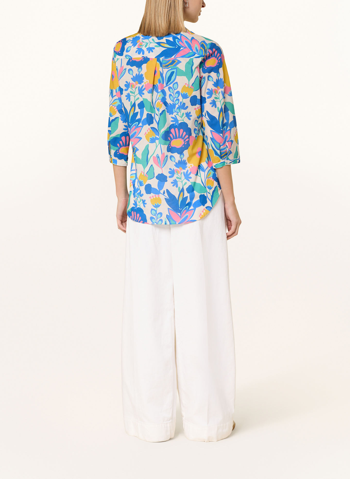 ETERNA Blouse with 3/4 sleeves: BLUE/ YELLOW/ LIGHT RED