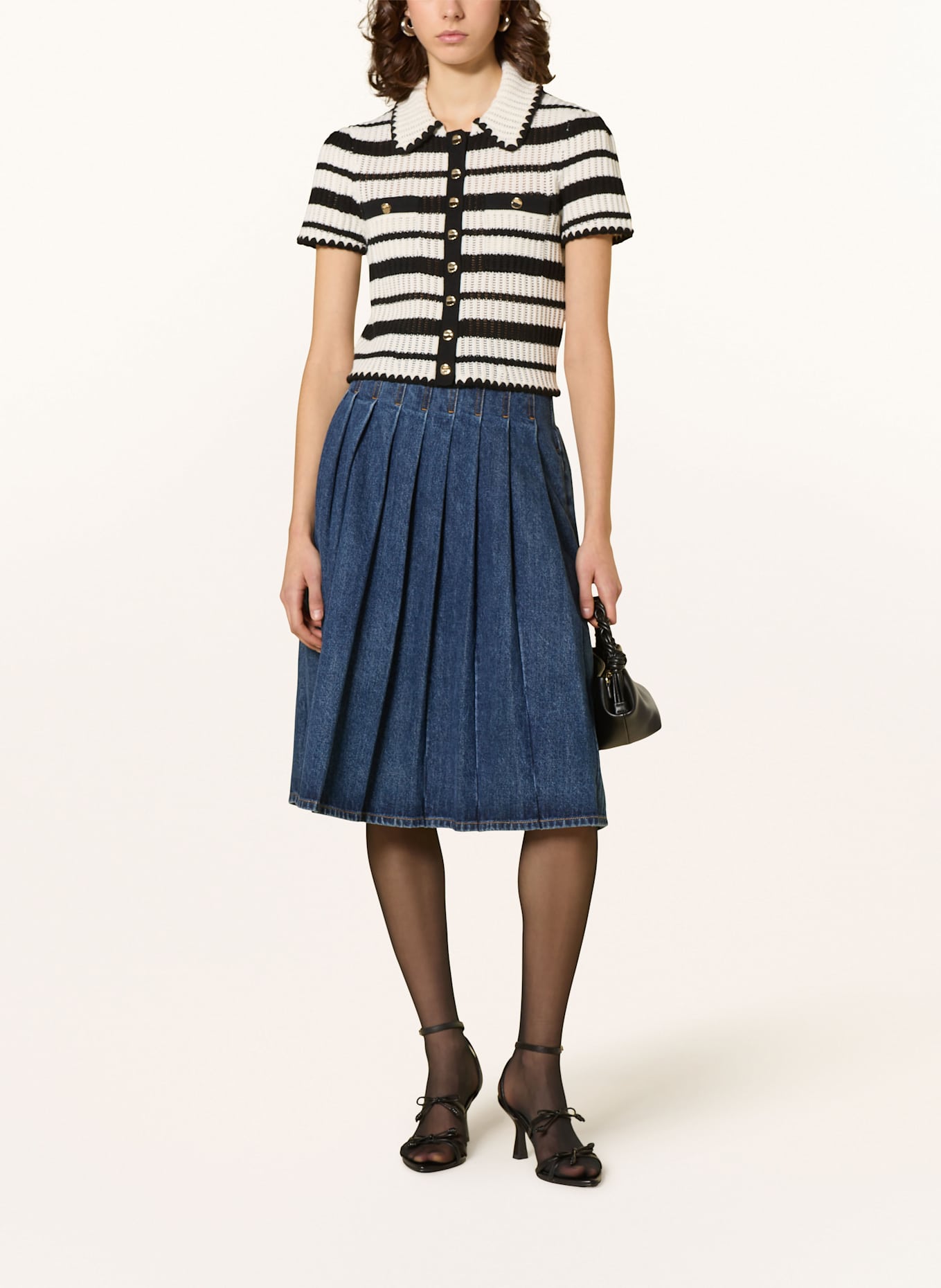 self-portrait Knitted polo shirt: BLACK / CREAM