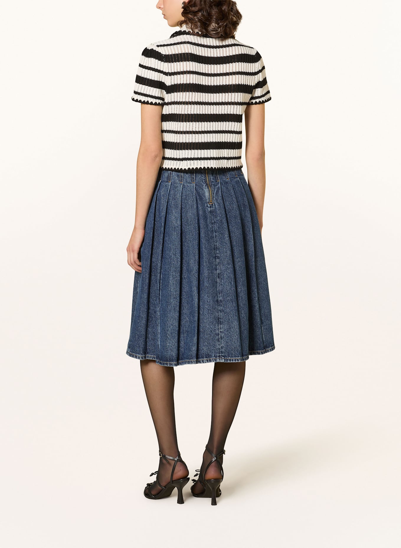 self-portrait Knitted polo shirt: BLACK / CREAM